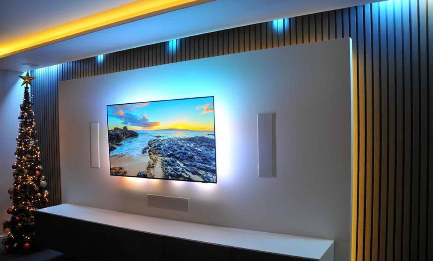 NeoTimber indoor cladding fitted to a media room.