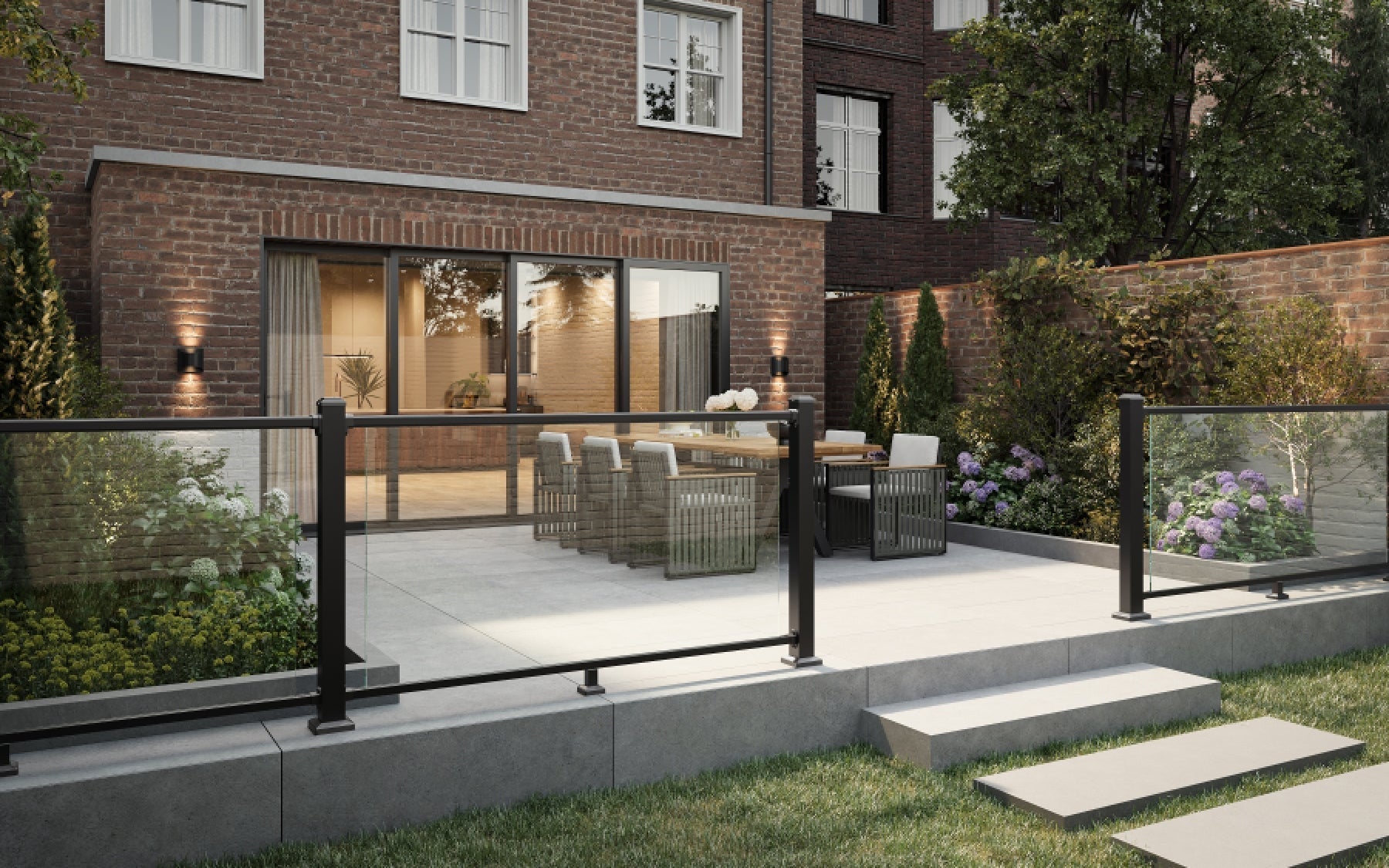 NeoTimber aluminium balustrade with glass railing.