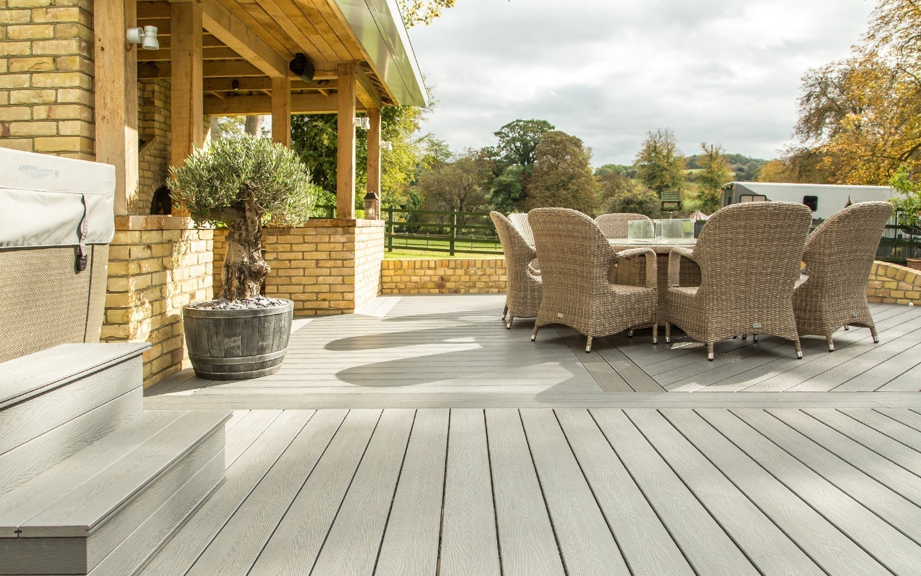 Garden decking with dining area.
