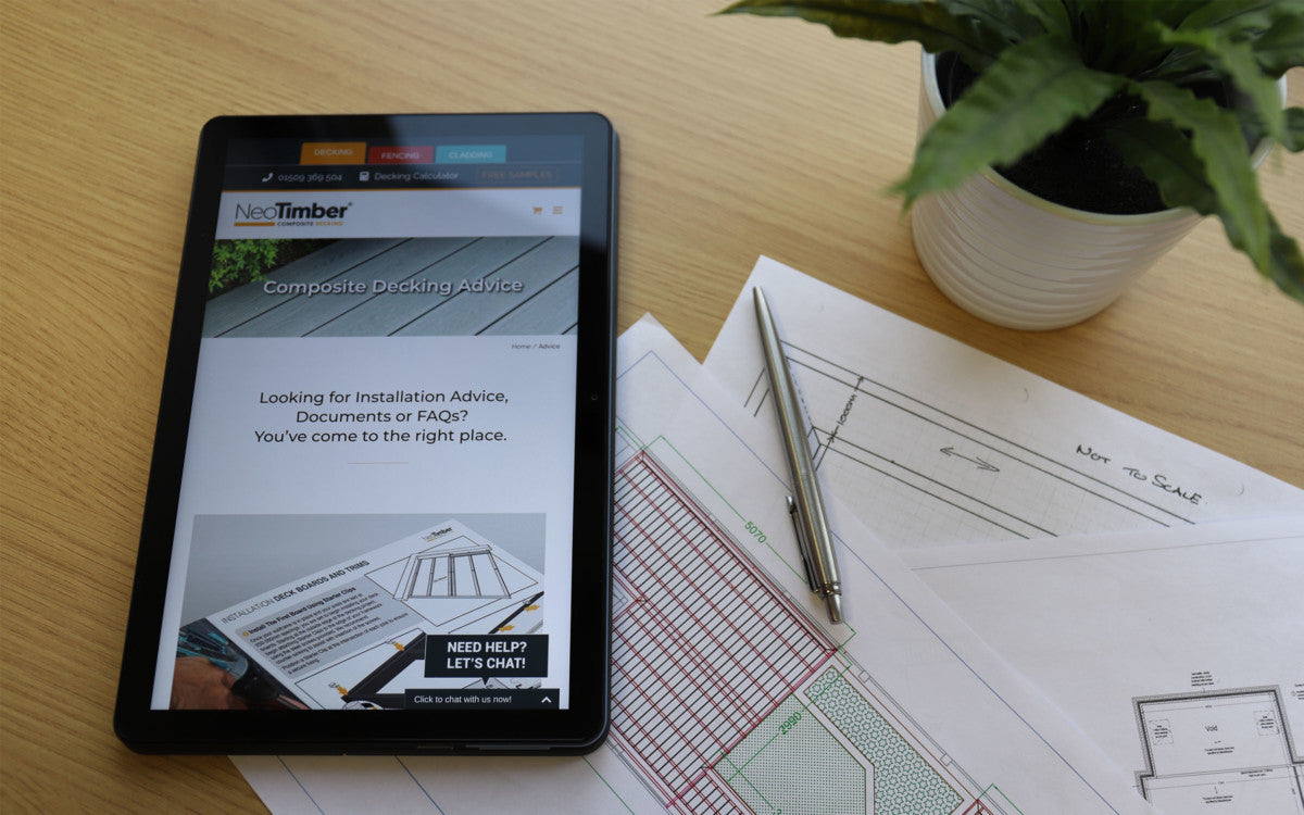 NeoTimber composite decking plan on a phone.