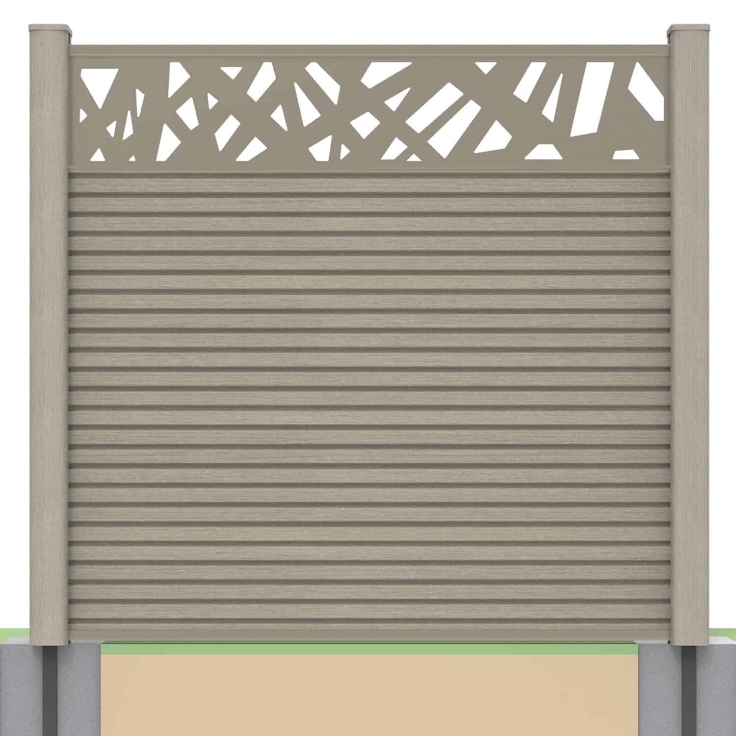 Slatted composite fence panel set - contemporary design in antique with soft ground post inserts