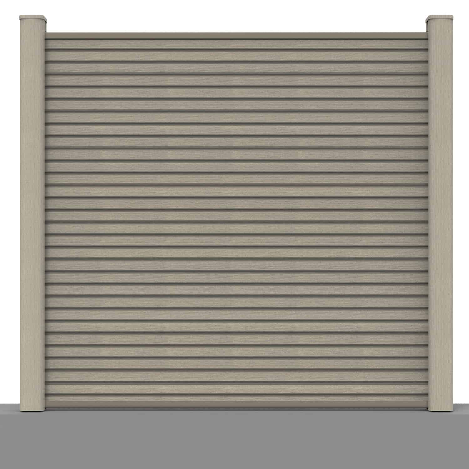 Slatted composite fence panel set in antique with hard ground post inserts