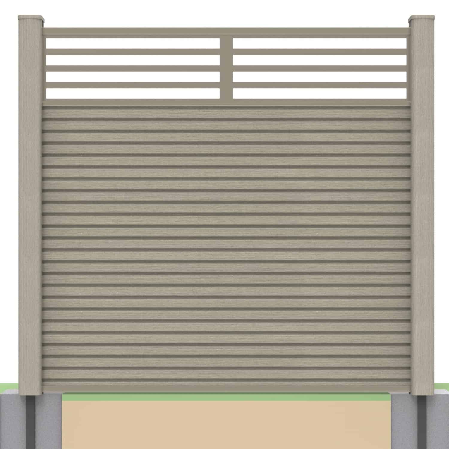 Slatted composite fence panel set - linear design in antique with soft ground post inserts