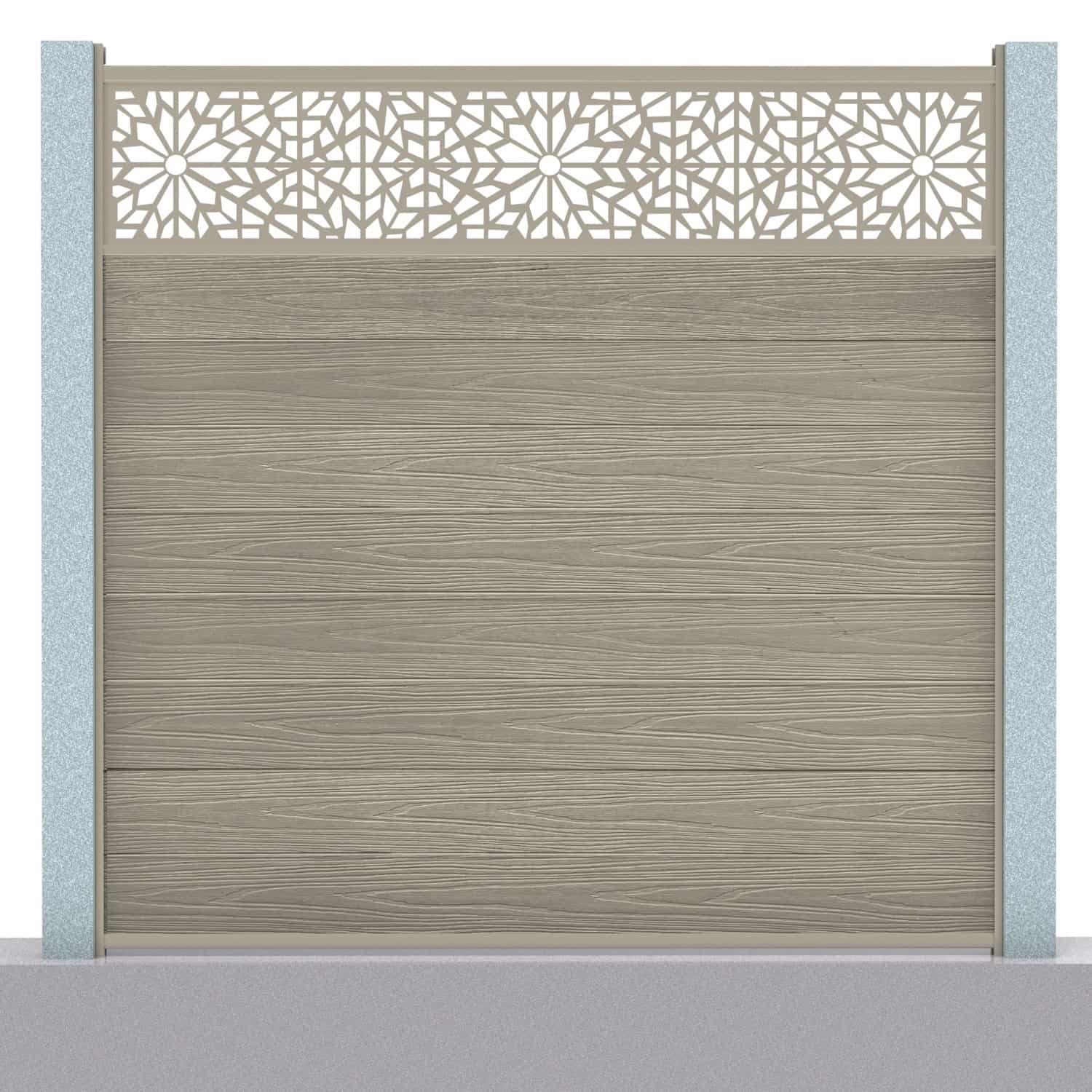 Deluxe composite fence panel set - geometric design in antique with concrete post inserts
