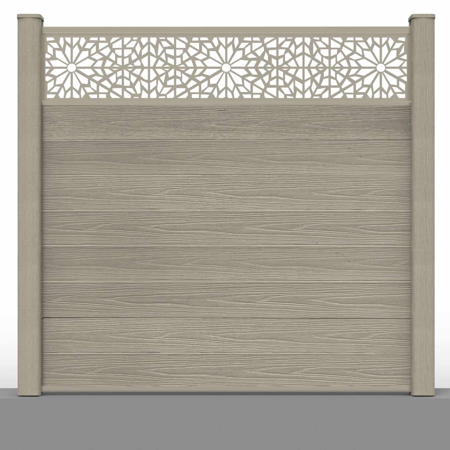 Deluxe composite fence panel set - geometric design in antique with hard ground post inserts