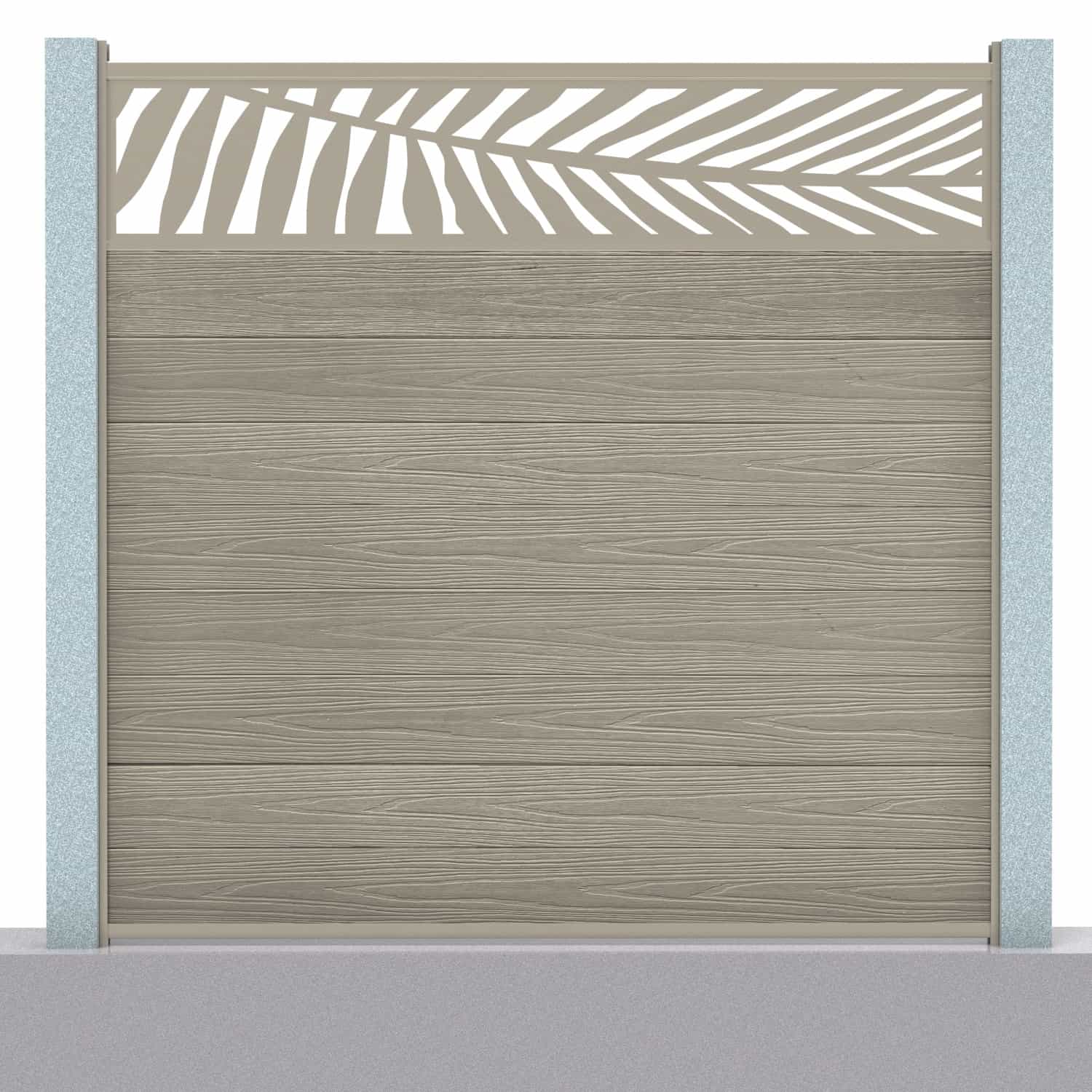 Deluxe composite fence panel set - leaf design in antique with concrete post inserts