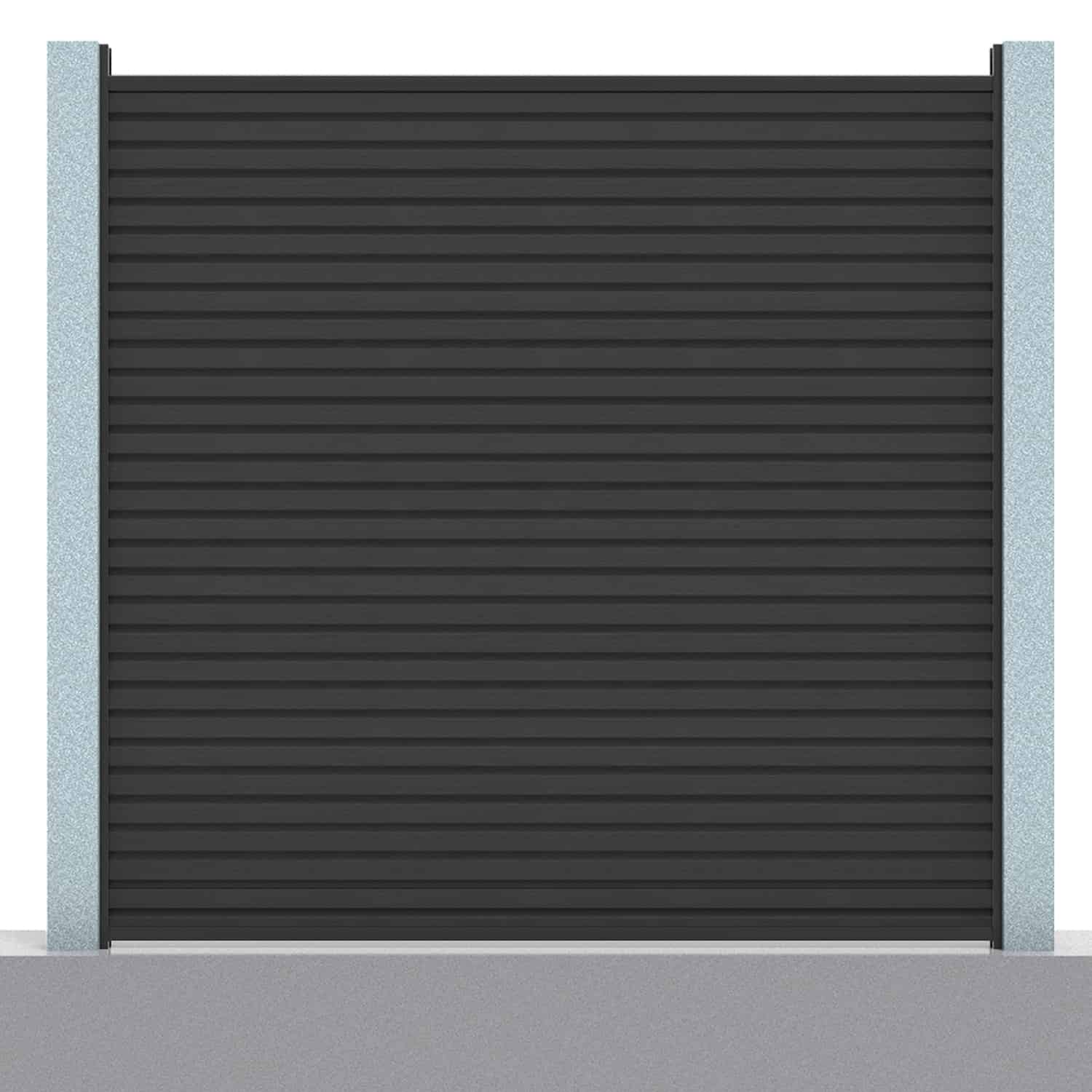 charcoal black composite fence boards installed within existing concrete fence posts