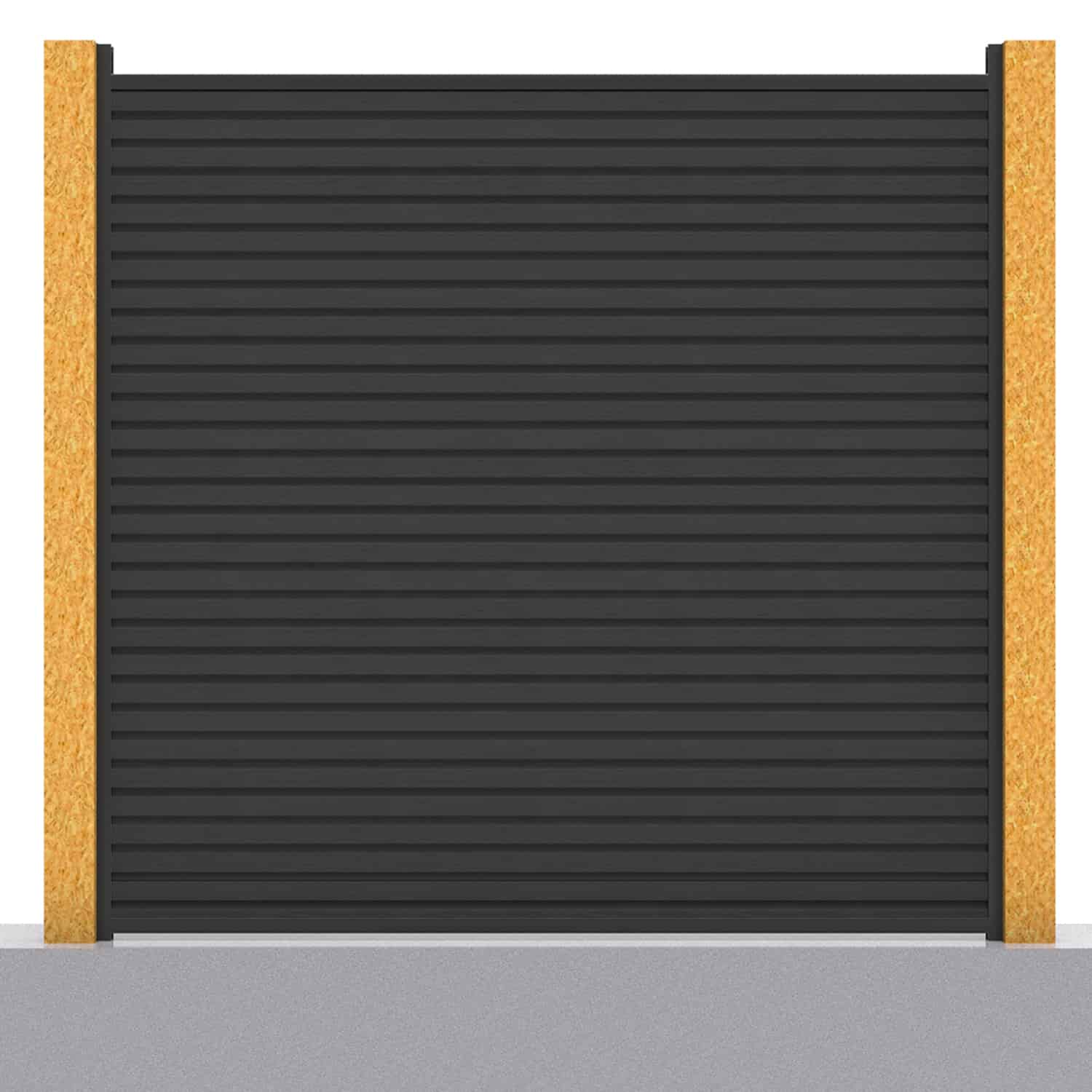 neotimber charcoal slatted composite fencing installed within timber fence posts