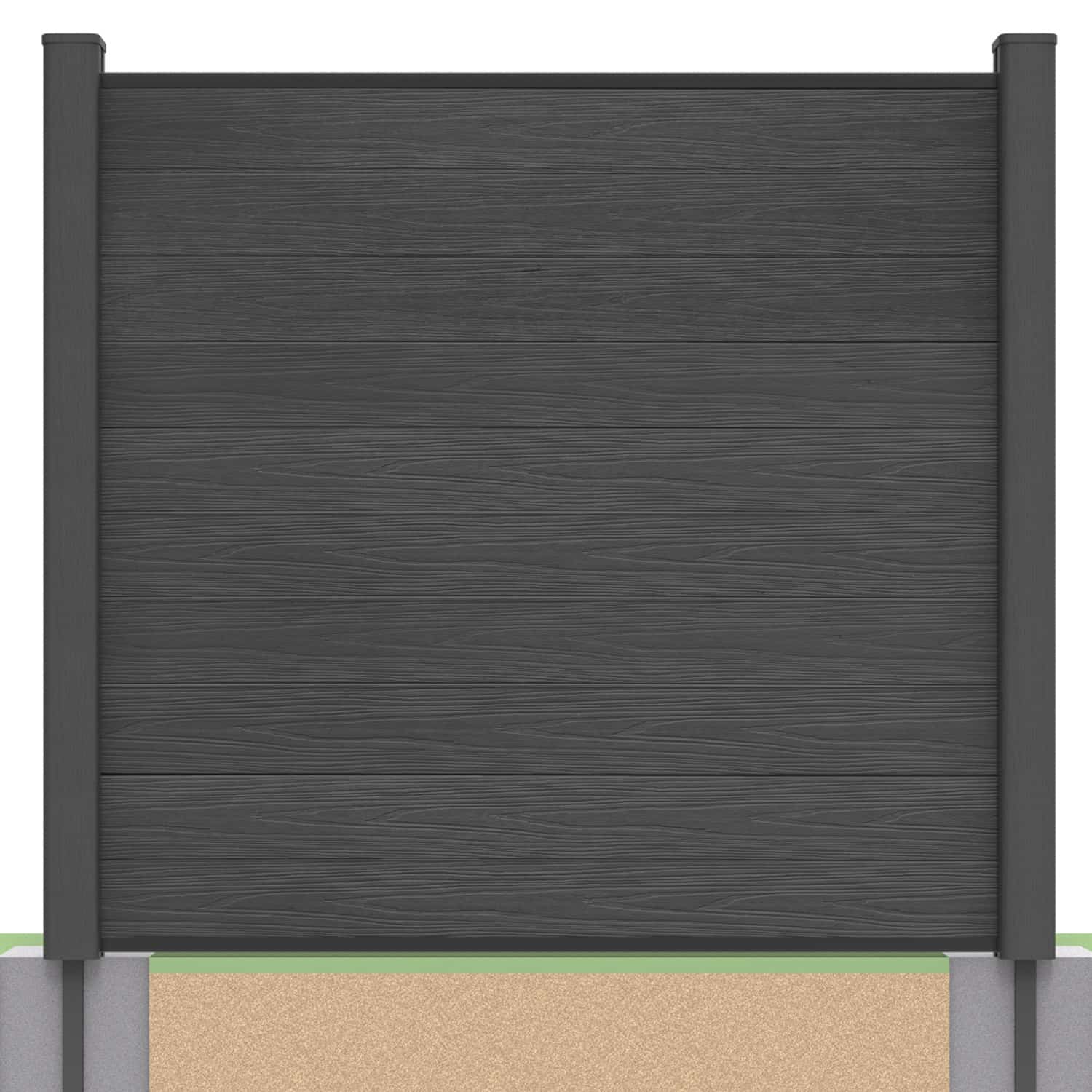 Deluxe composite fence panel set in charcoal with soft ground post inserts