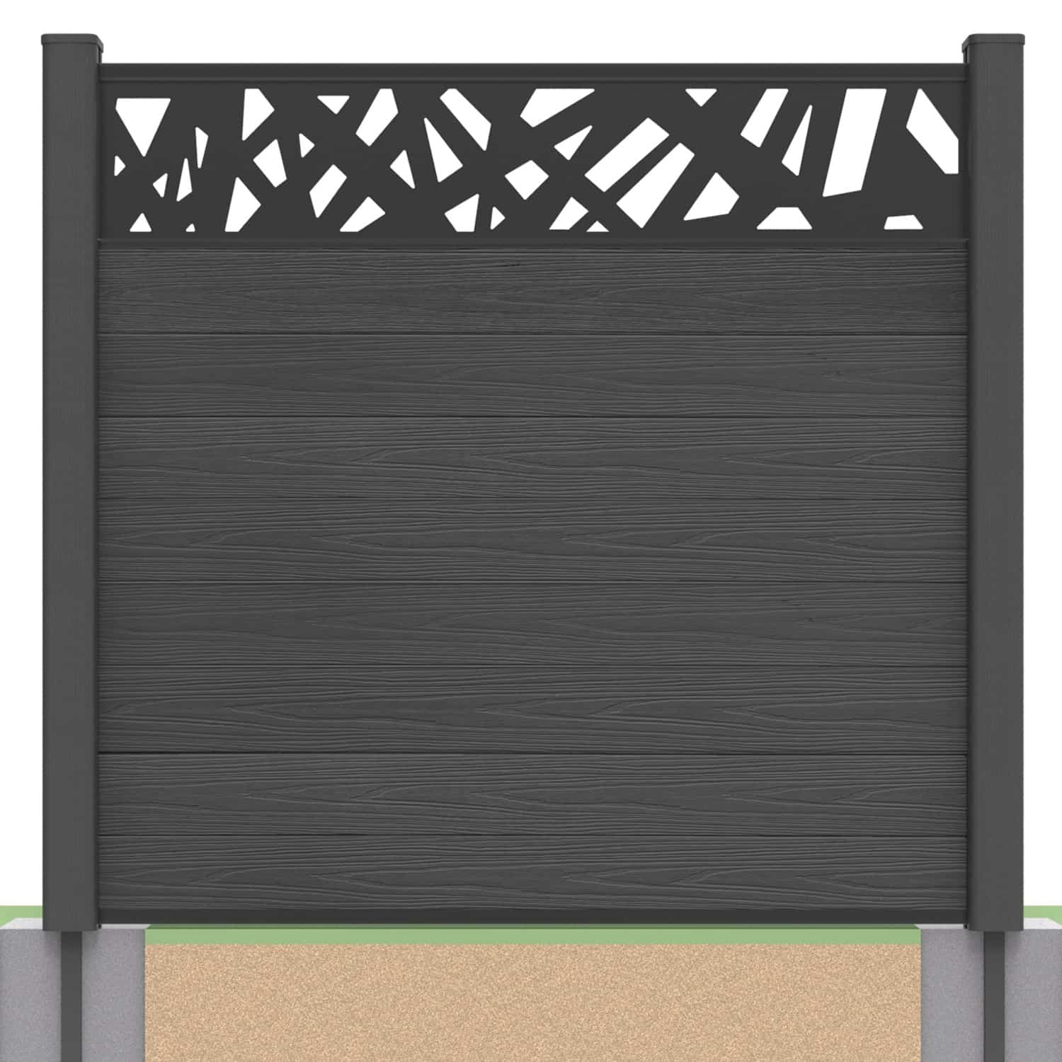 Deluxe composite fence panel set - contemporary design in charcoal with soft ground post inserts