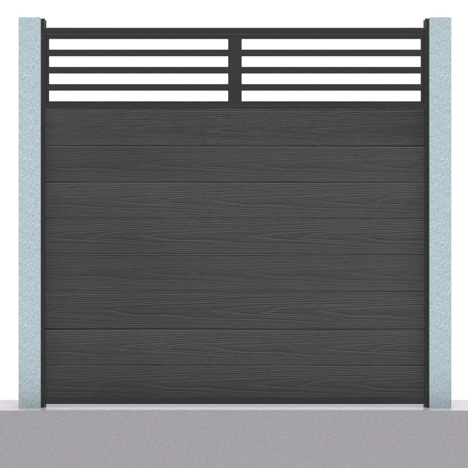 Deluxe composite fence panel set - linear design in charcoal with concrete post inserts