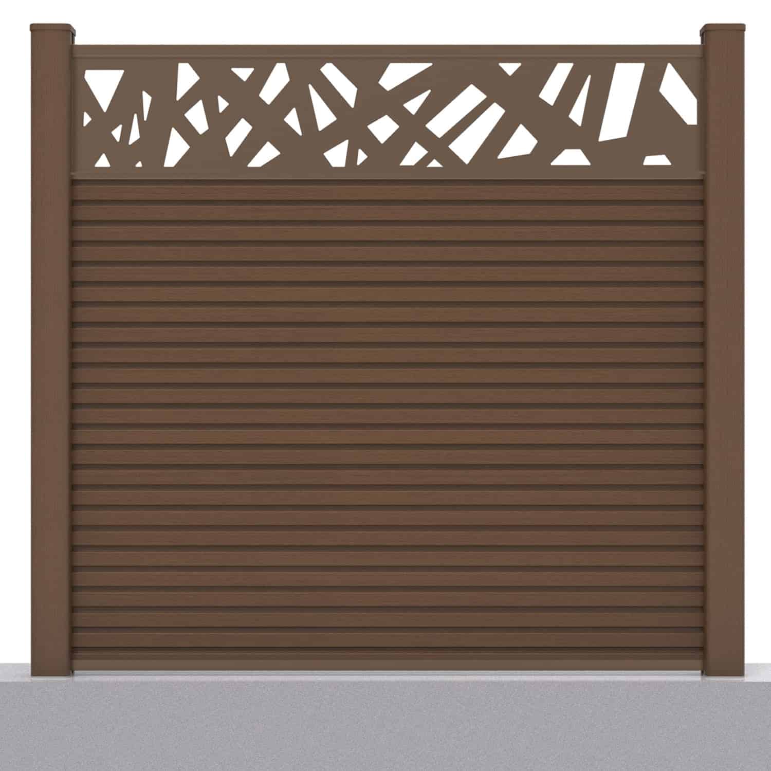 Slatted composite fence panel set - contemporary design in chocolate with hard ground post inserts