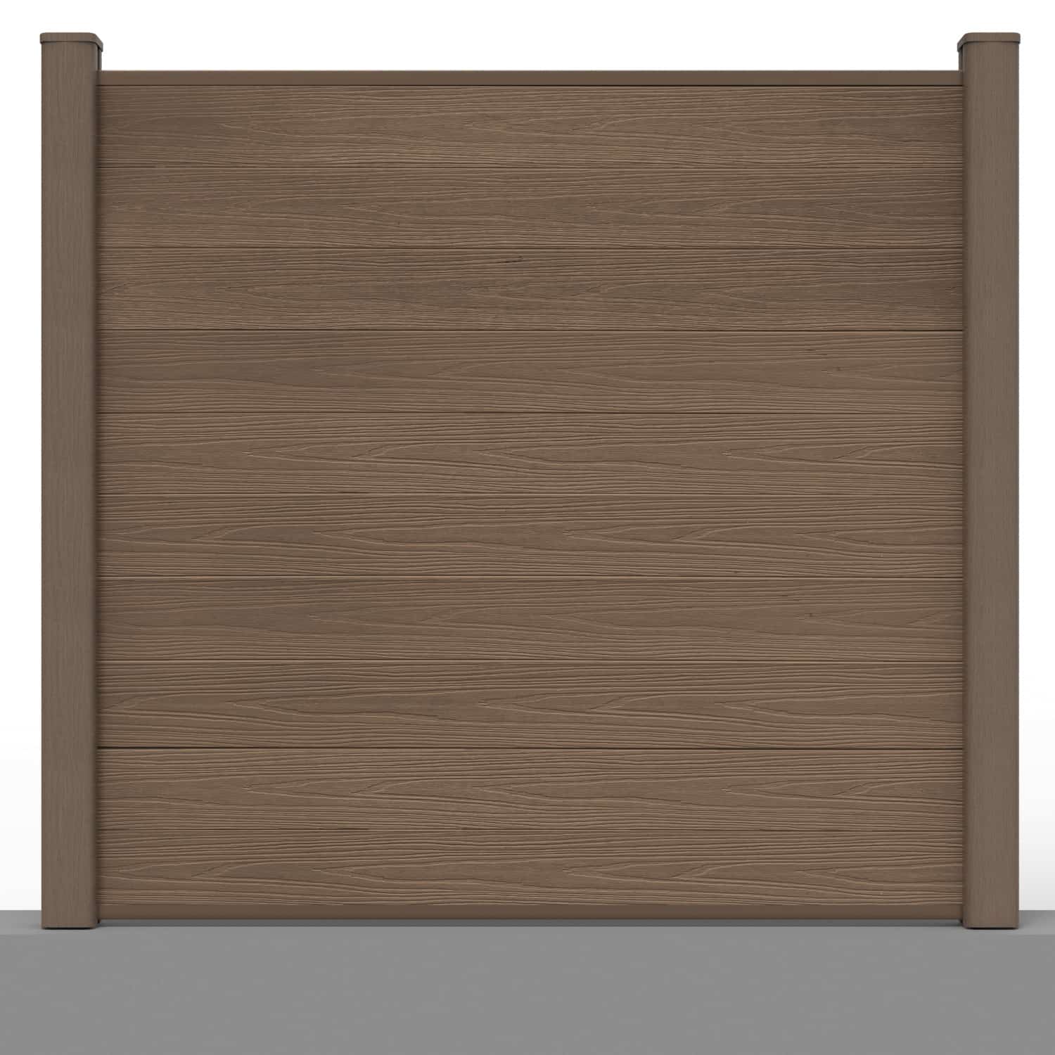Deluxe composite fence panel set in chocolate with hard ground post inserts
