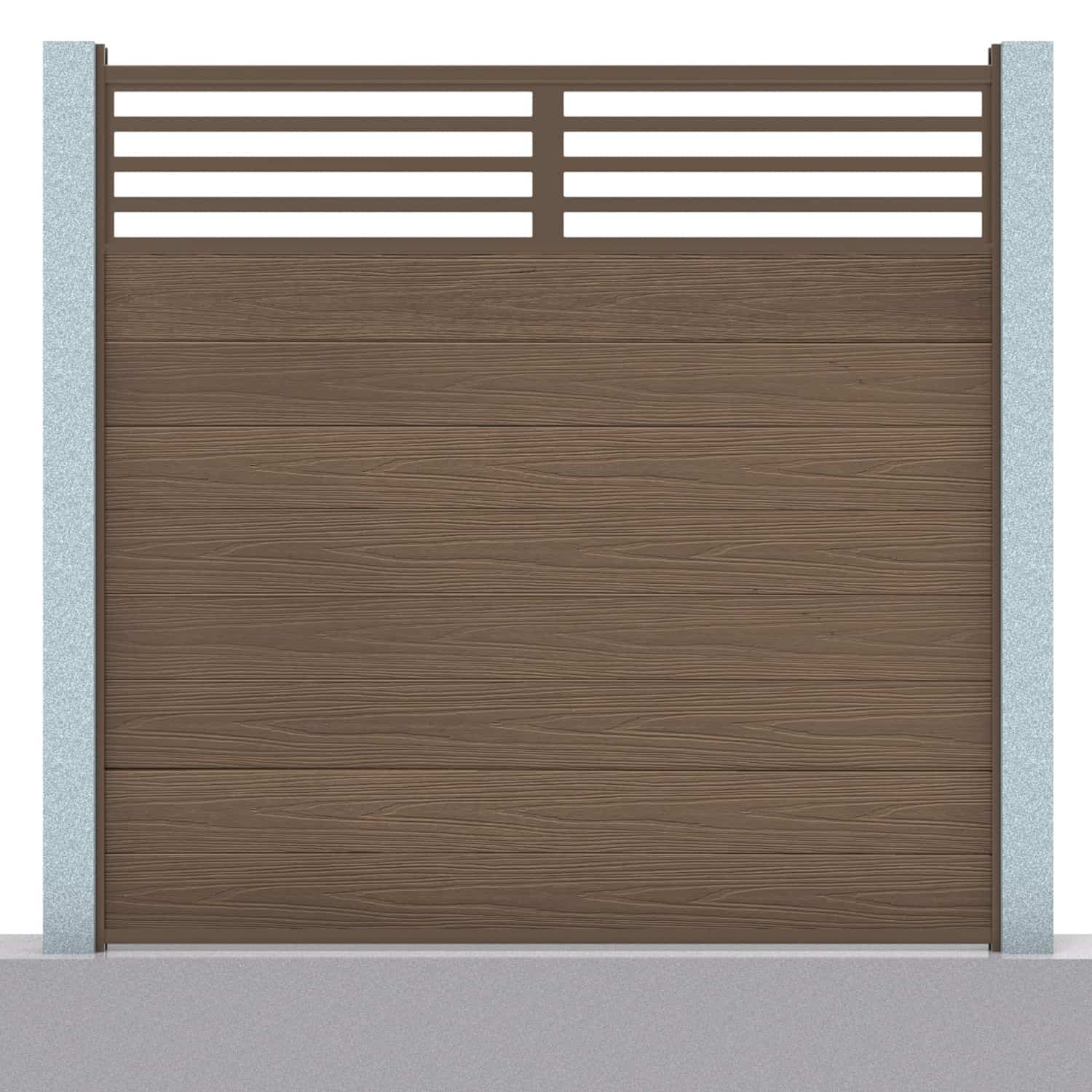 Deluxe composite fence panel set - linear design in chocolate with concrete post inserts