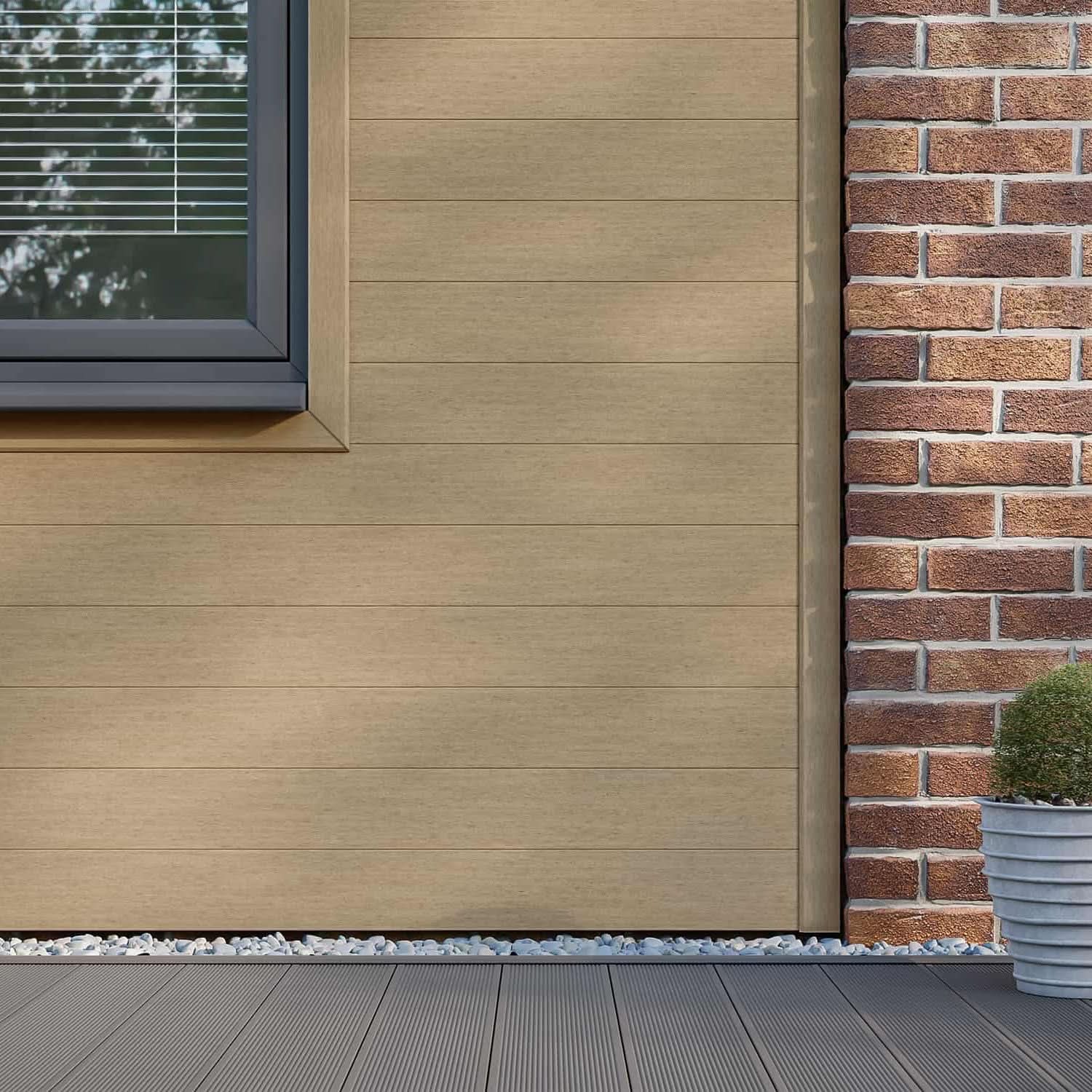 NeoTimber Classic Composite Cladding Board – Teak – Lifestyle Cladding View