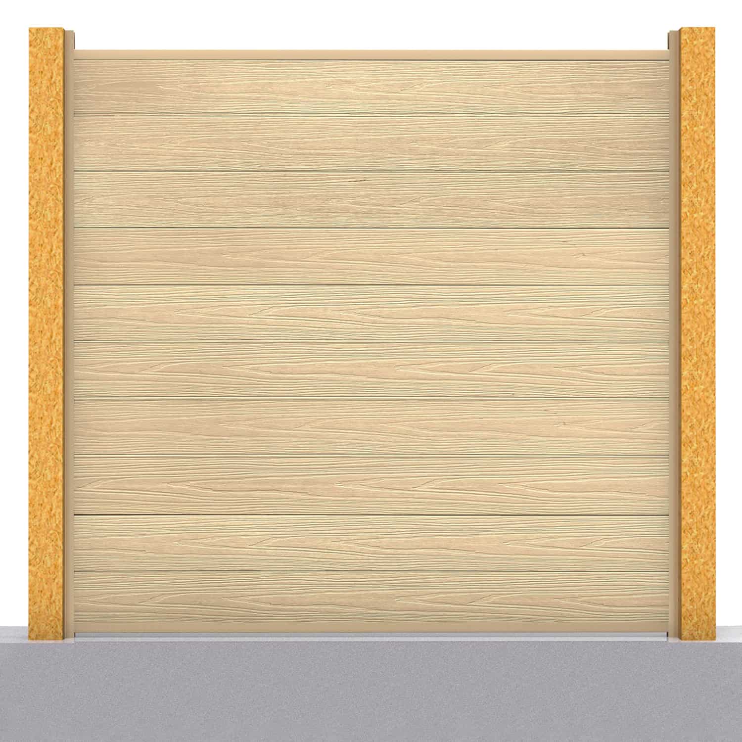 Deluxe composite fence panel set in oak with wooden post inserts