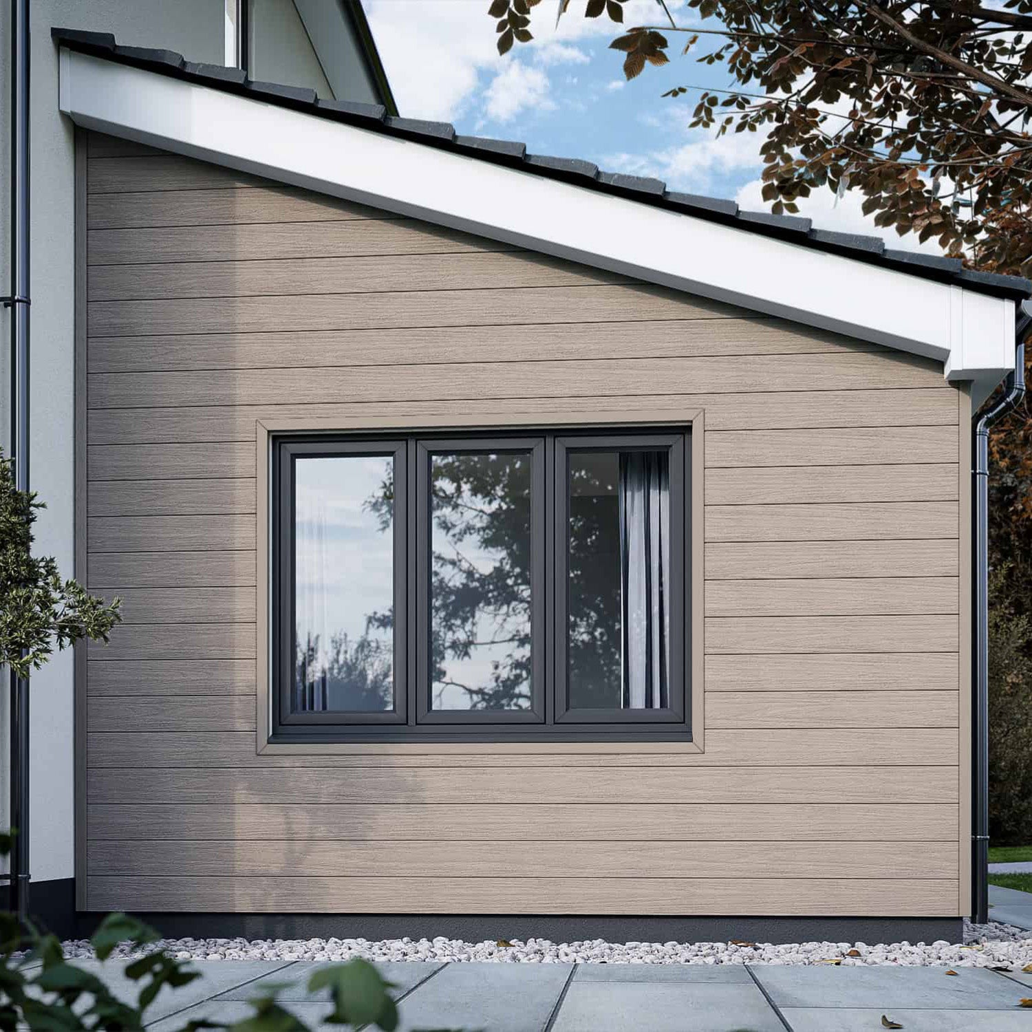 NeoTimber Deluxe Brushed Composite Cladding Board - Silver Birch install