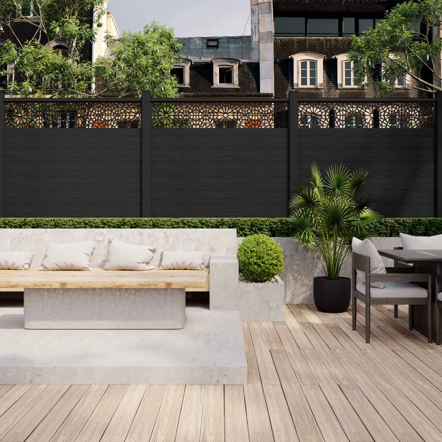 NeoTimber Deluxe Composite Fence Panel Set With Geometric Design - Capped composite shell