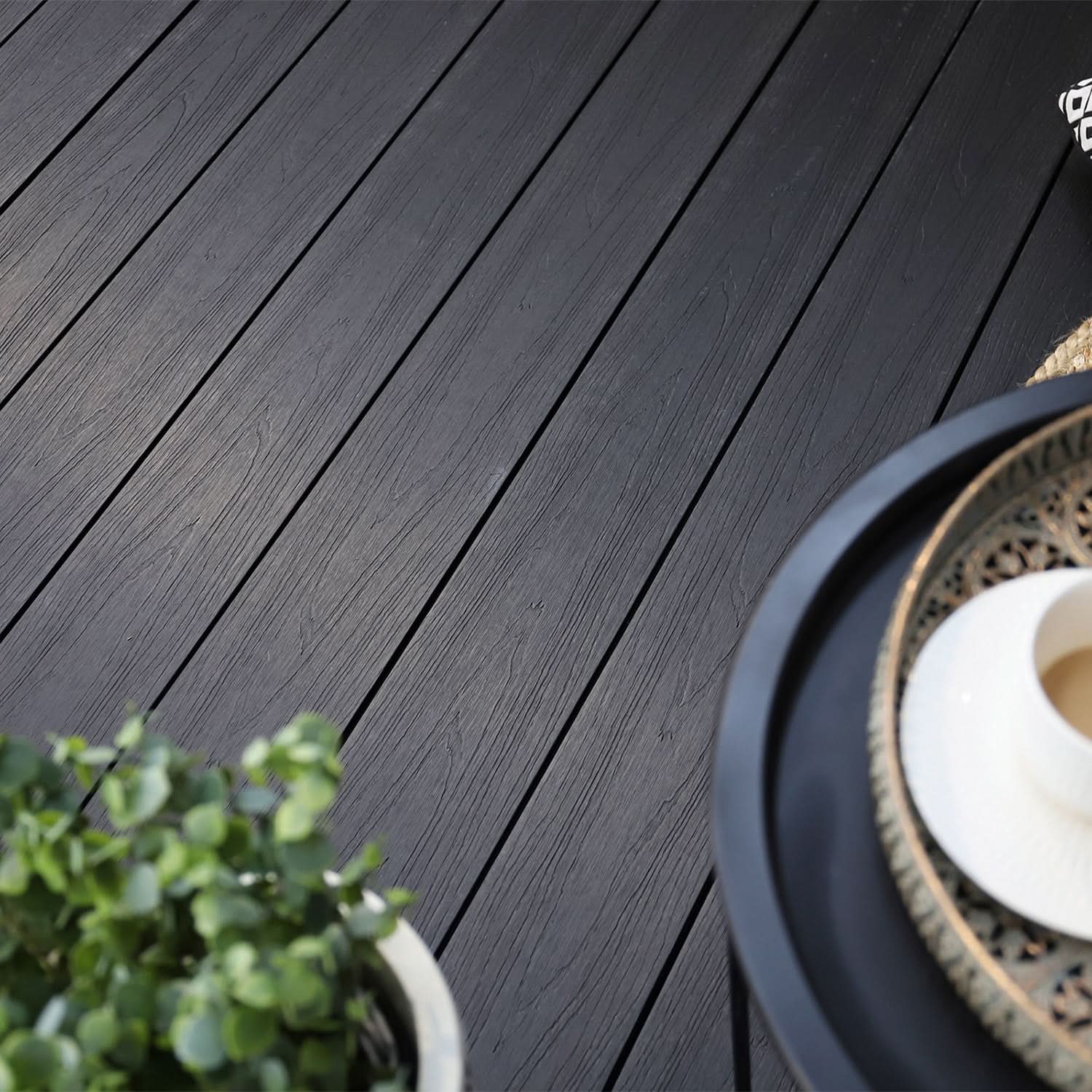 NeoTimber Deluxe Wide Composite Decking Board – Charcoal – Lifestyle Deck View