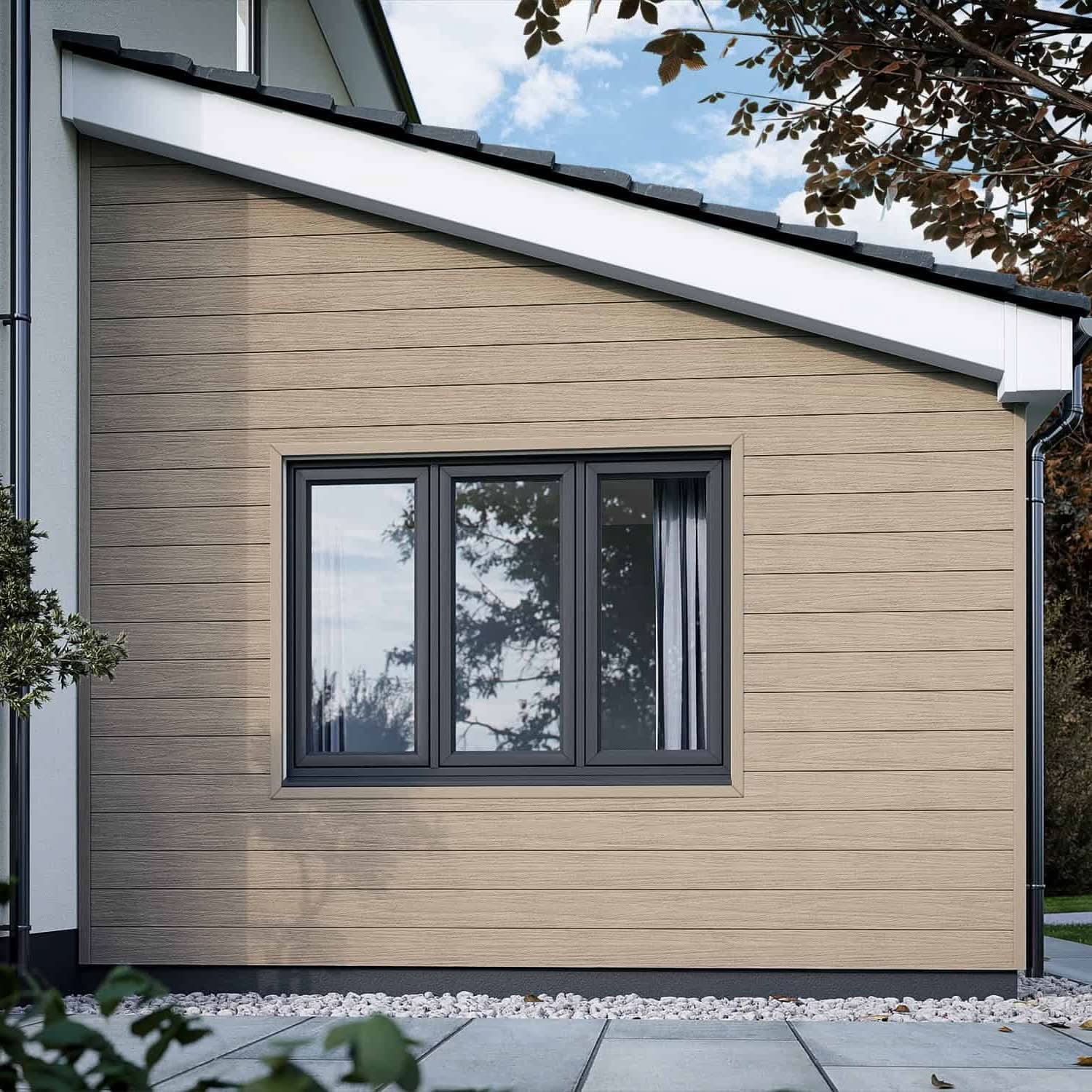 NeoTimber Deluxe Woodgrain Composite Cladding Board – Ash White – Lifestyle Cladding View