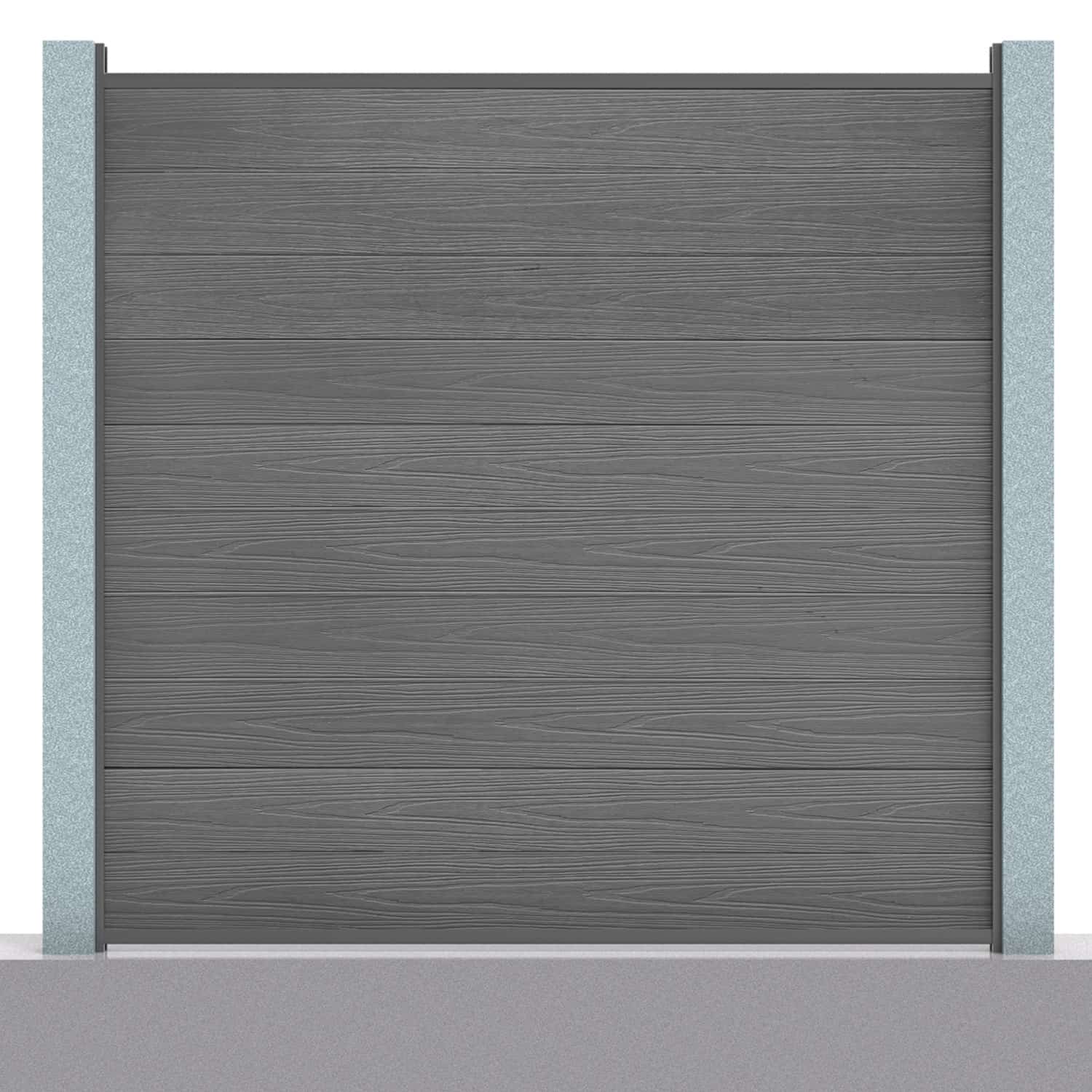Deluxe composite fence panel set in grey with concrete post inserts