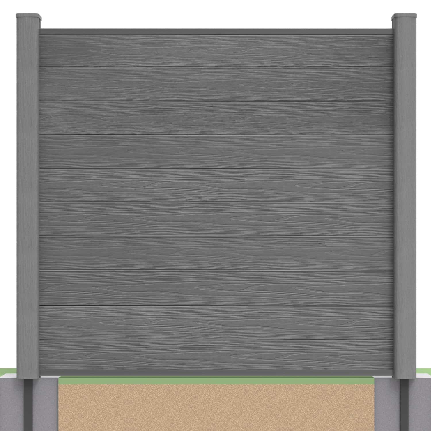 Deluxe composite fence panel set in grey with soft ground post inserts