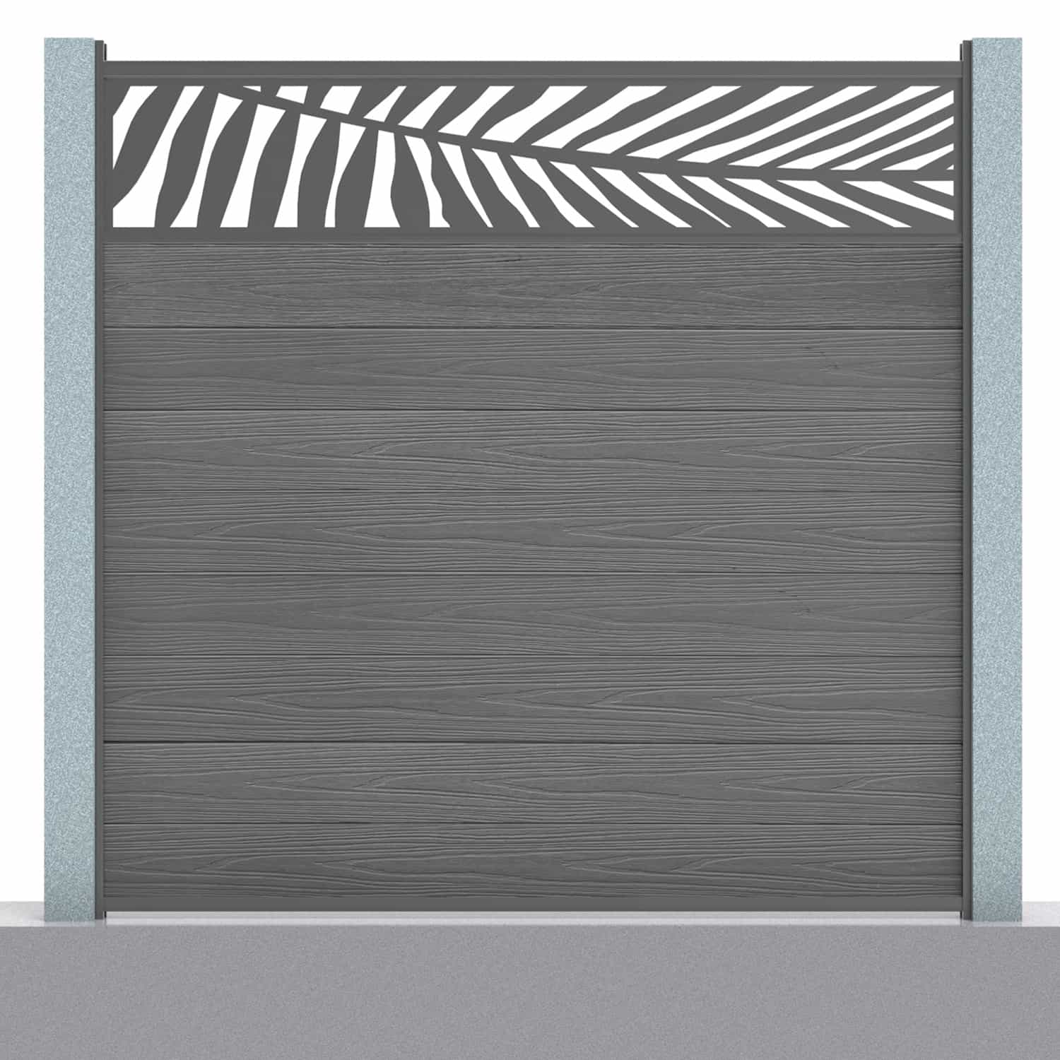 Deluxe composite fence panel set - leaf design in grey with concrete post inserts