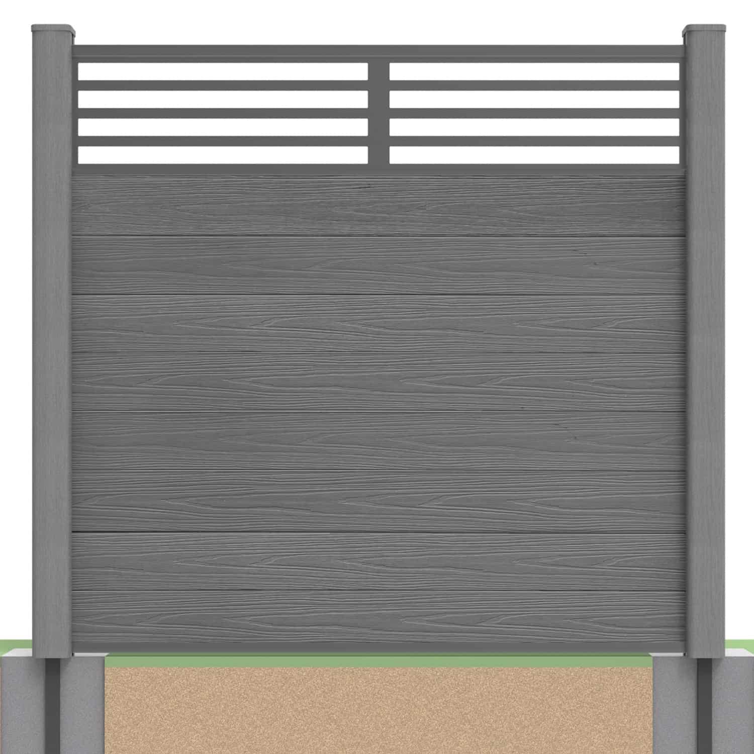 Deluxe composite fence panel set - linear design in grey with soft ground post inserts