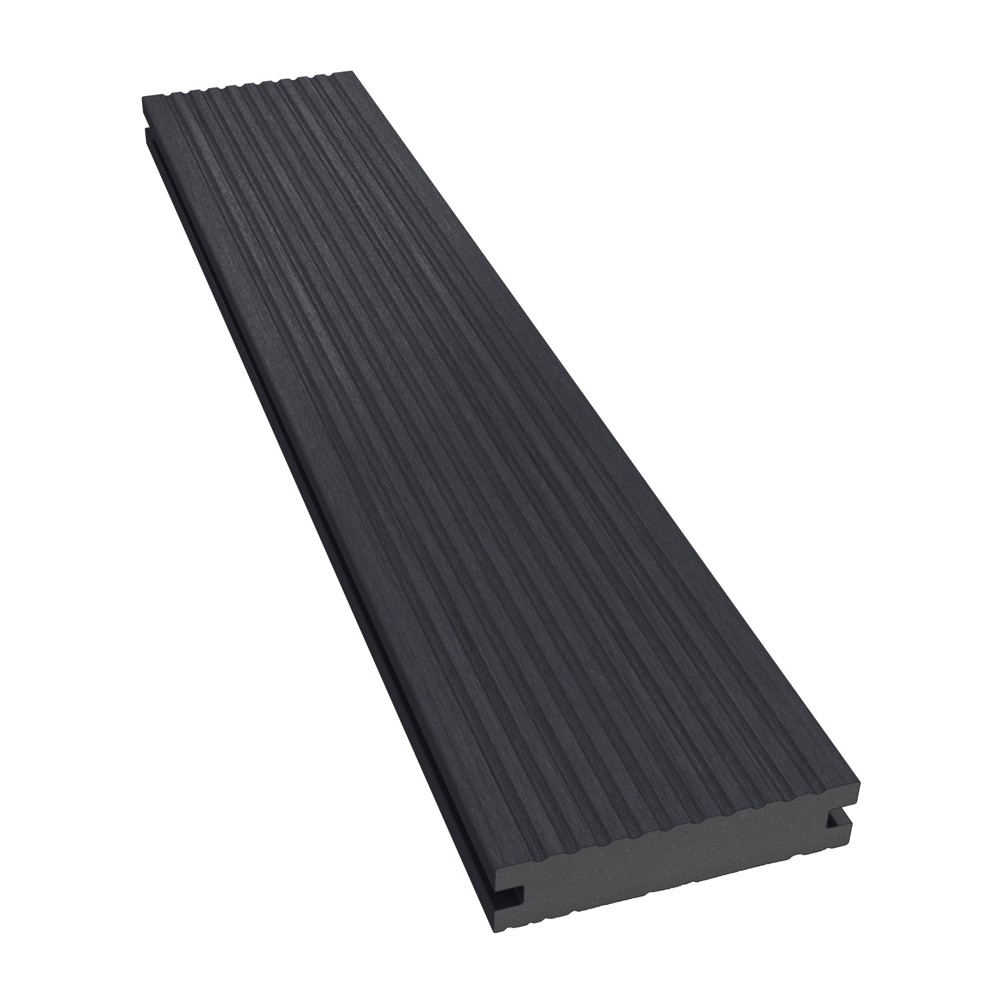 NeoTimber Deluxe Narrow Composite Decking Board – Charcoal – Angled Close Up - Grooved