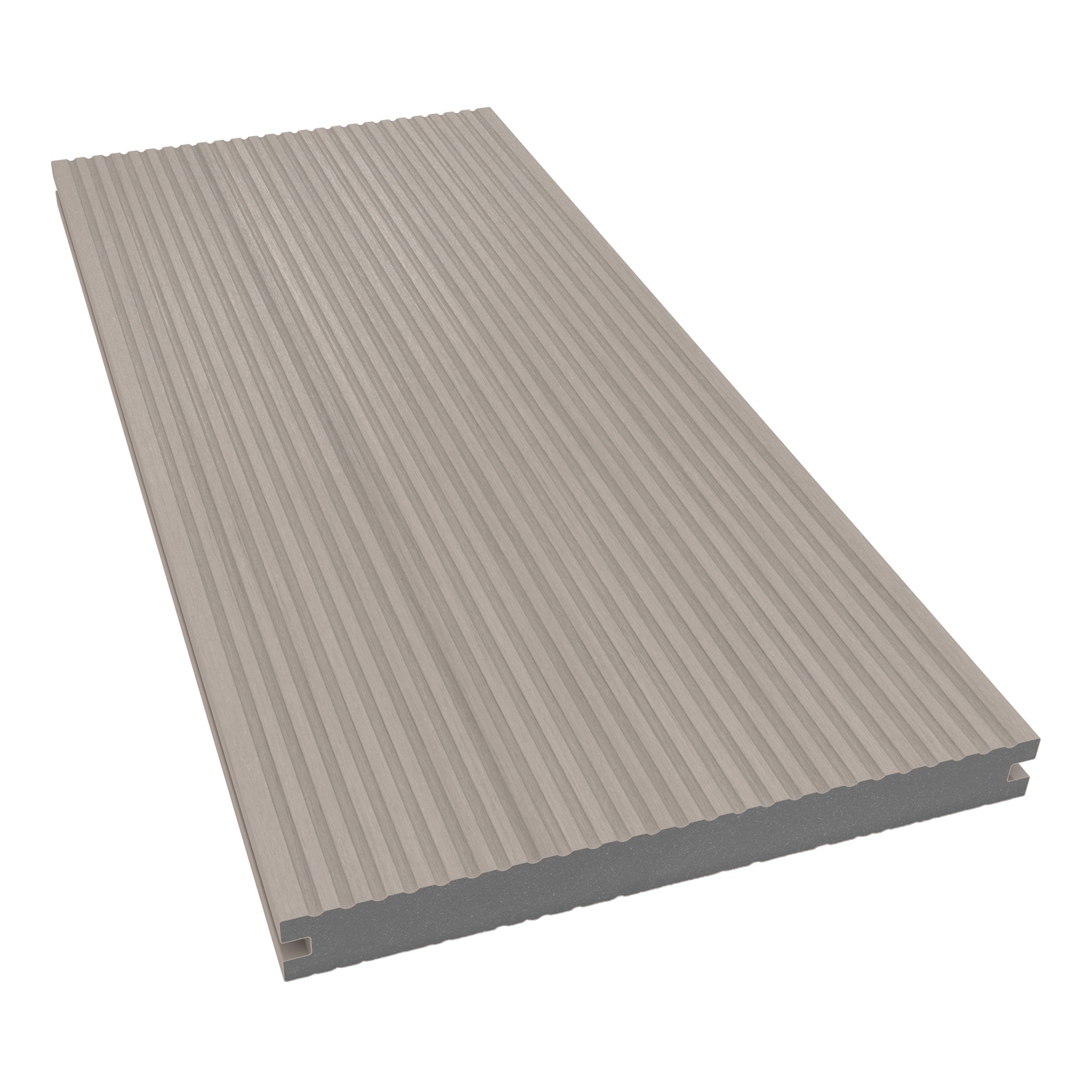 NeoTimber Deluxe Wide Composite Decking Board – Ash White – Angled Close Up - Grooved