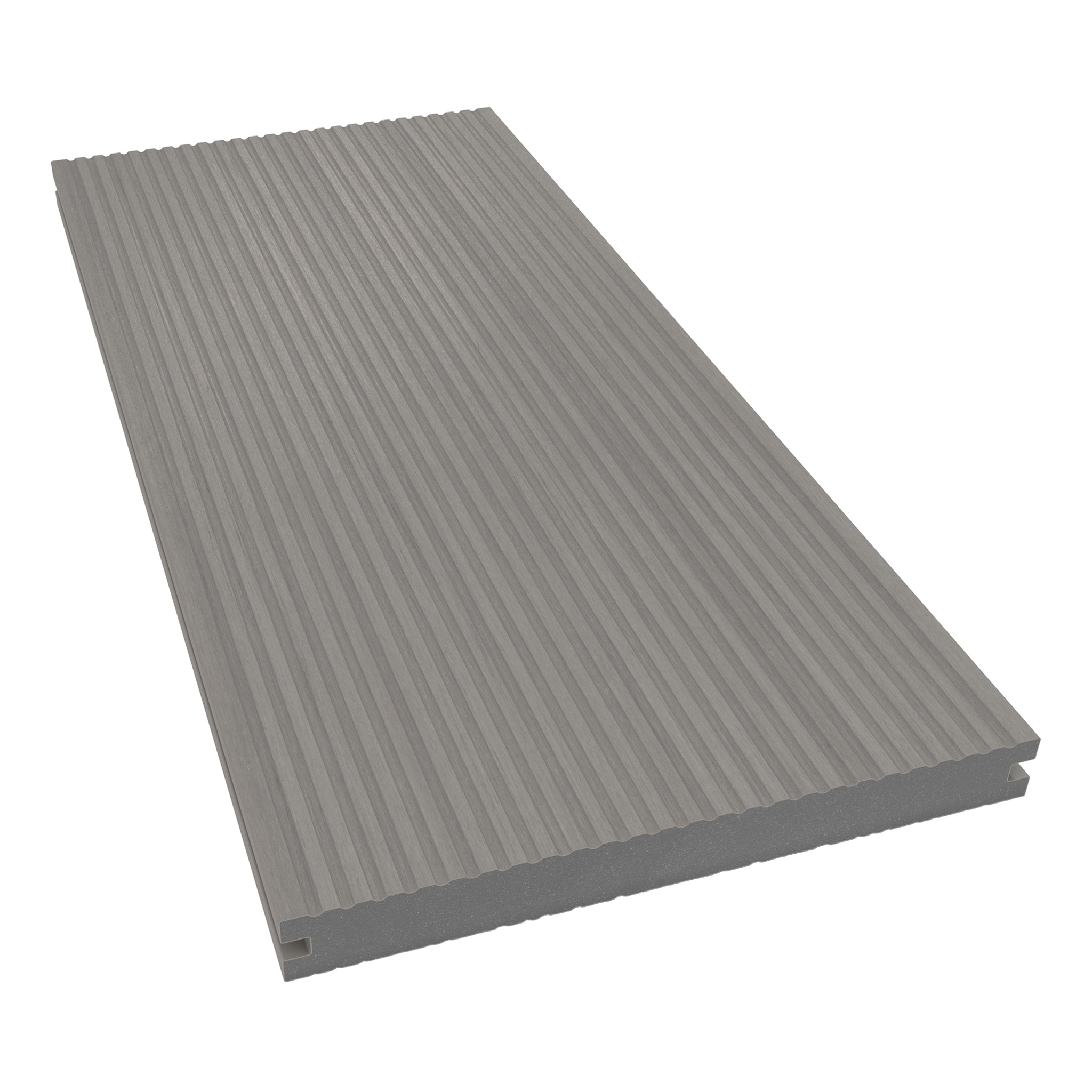 NeoTimber Deluxe Wide Composite Decking Board – Silver Birch – Angled Close Up - Grooved