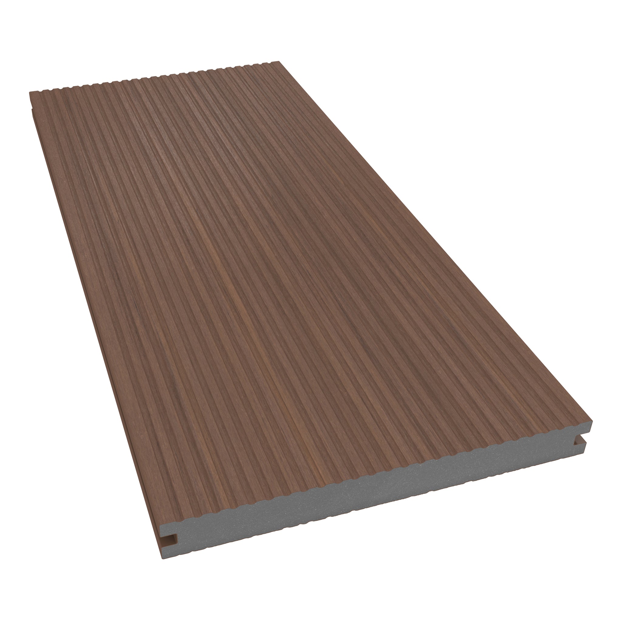 NeoTimber Deluxe Wide Composite Decking Board – Teak – Angled Close Up