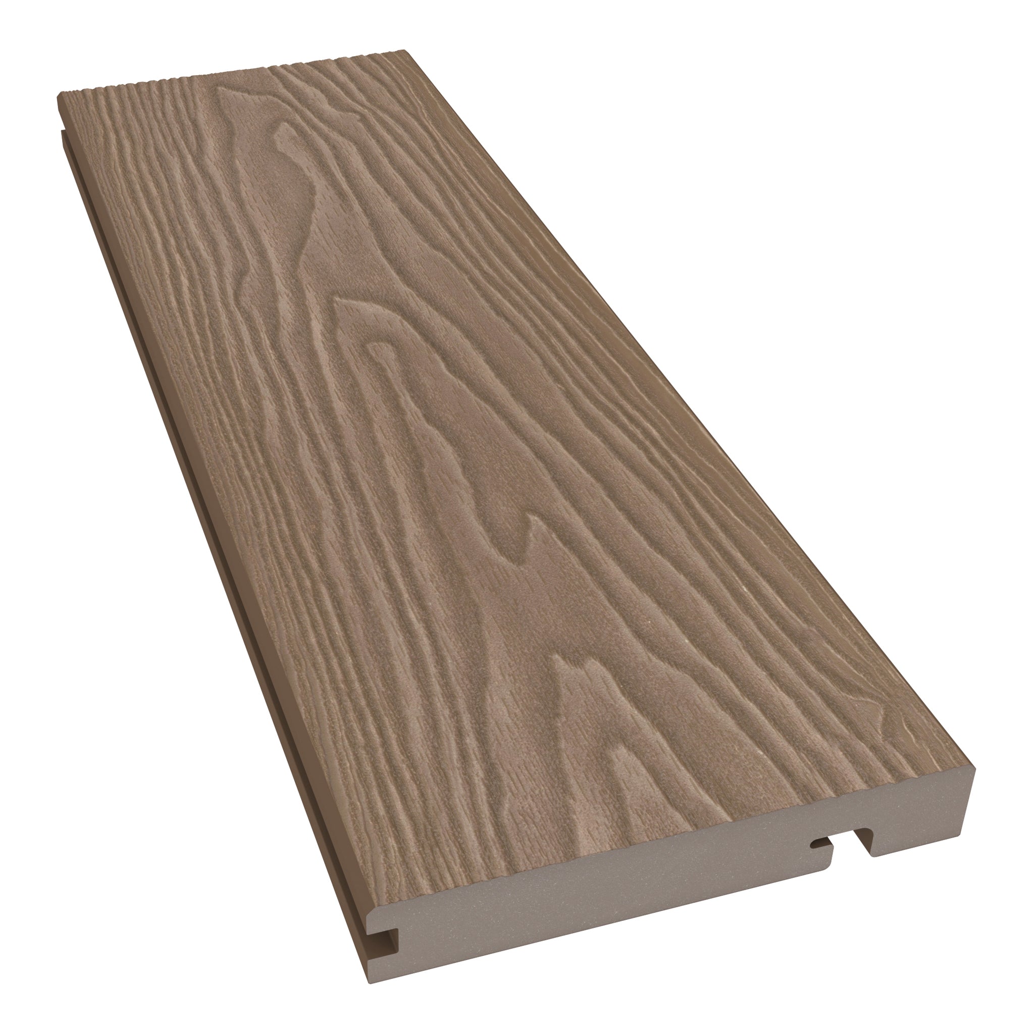NeoTimber Classic Woodgrain Composite Decking Edge Board – Teak – Angled Close Up