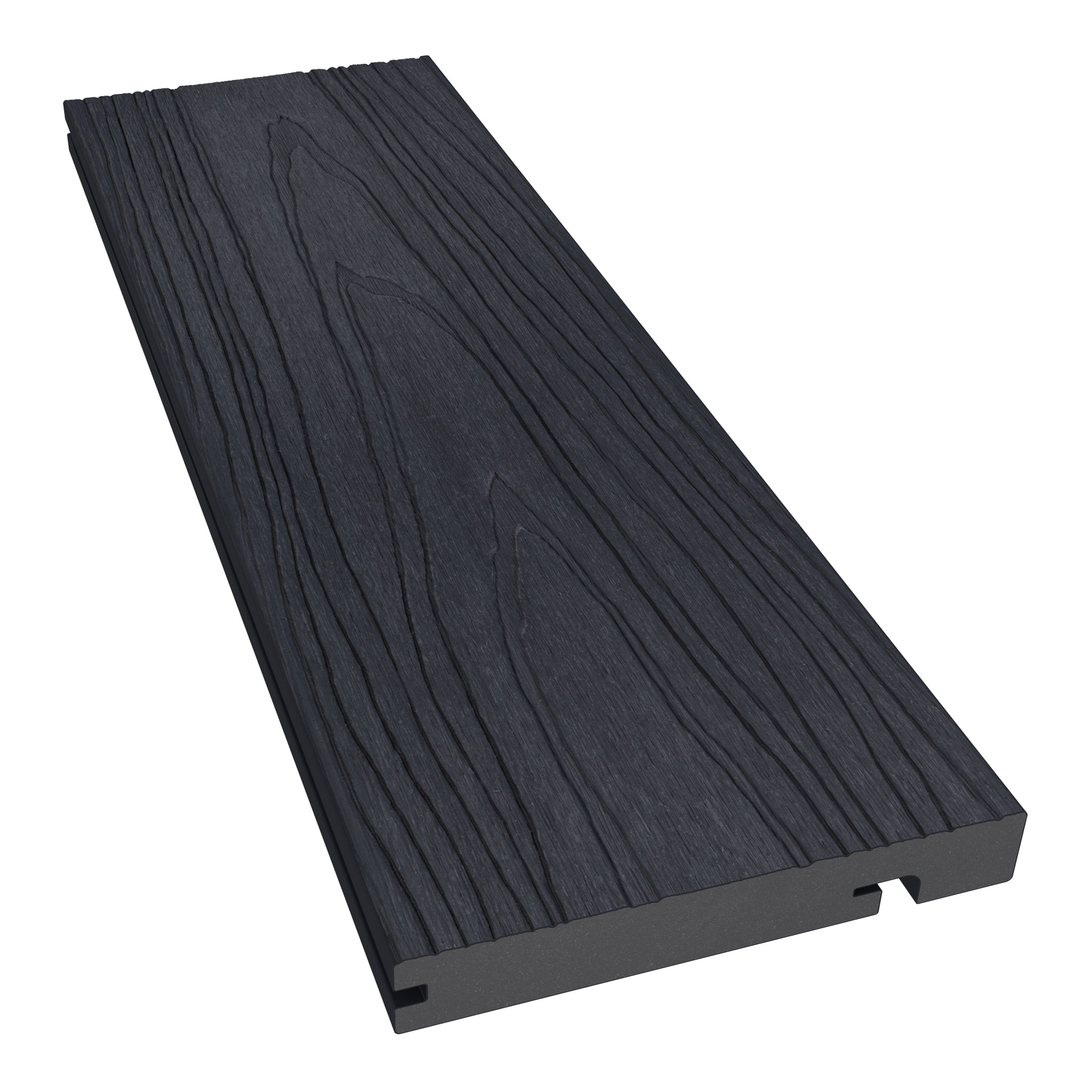 NeoTimber Deluxe Woodgrain Composite Decking Edge Board – Charcoal – Angled Close Up