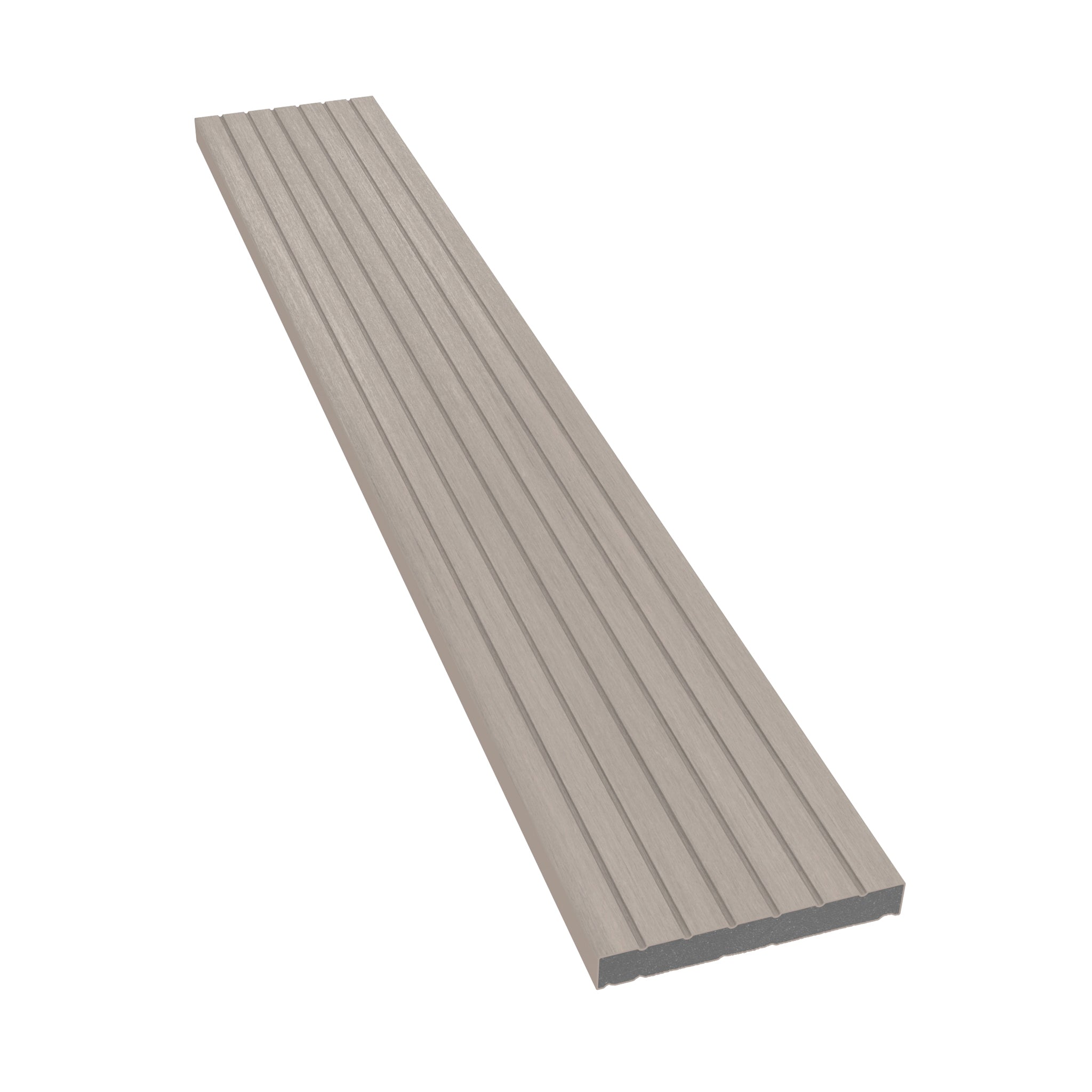 NeoTimber Deluxe & Slatted Composite Cladding Skirting Trim – Ash White – Angled Close Up - Grooved