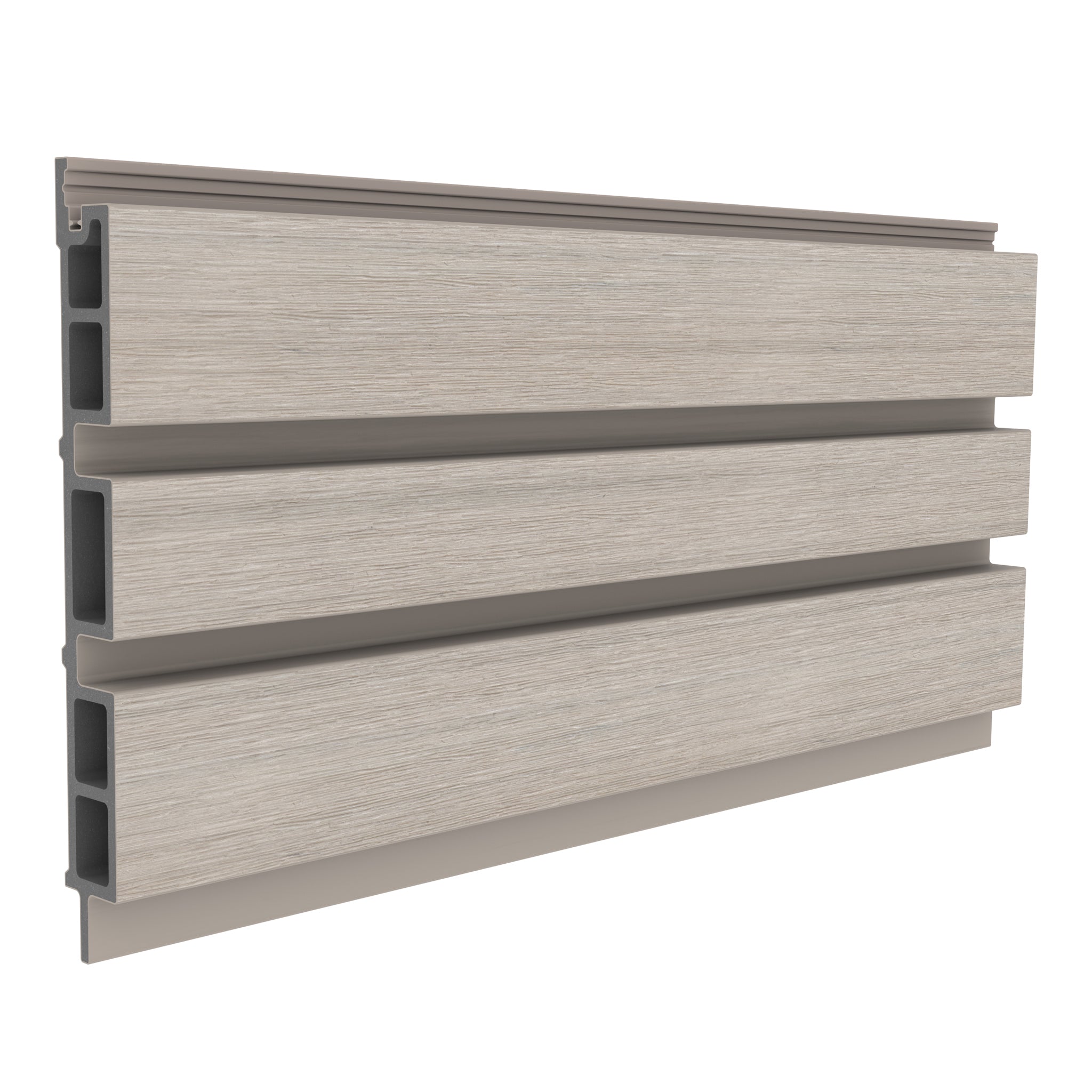NeoTimber Board and Batten Slatted Composite Cladding Board – Ash White – Angled Close Up
