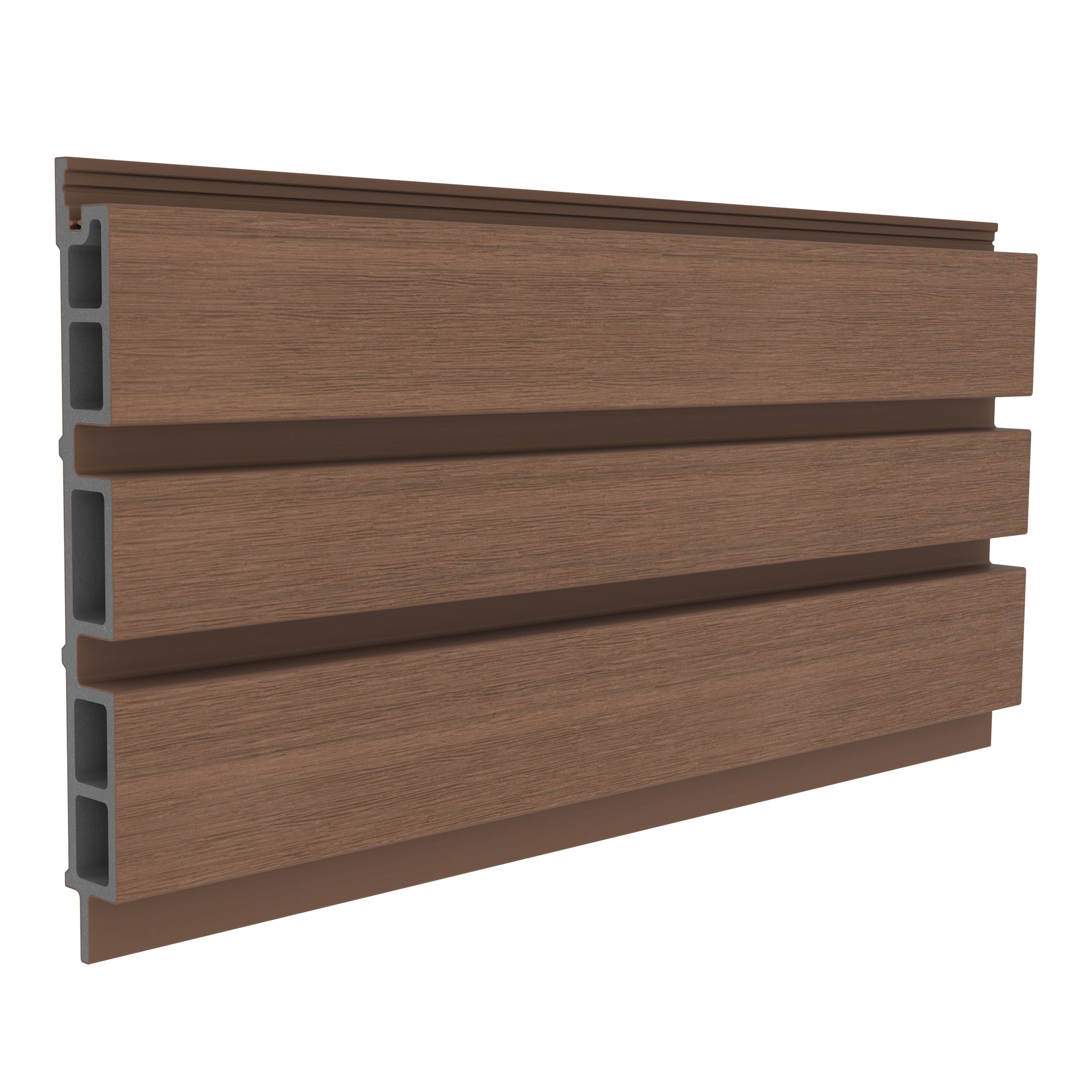 NeoTimber Board and Batten Slatted Composite Cladding Board – Teak – Angled Close Up