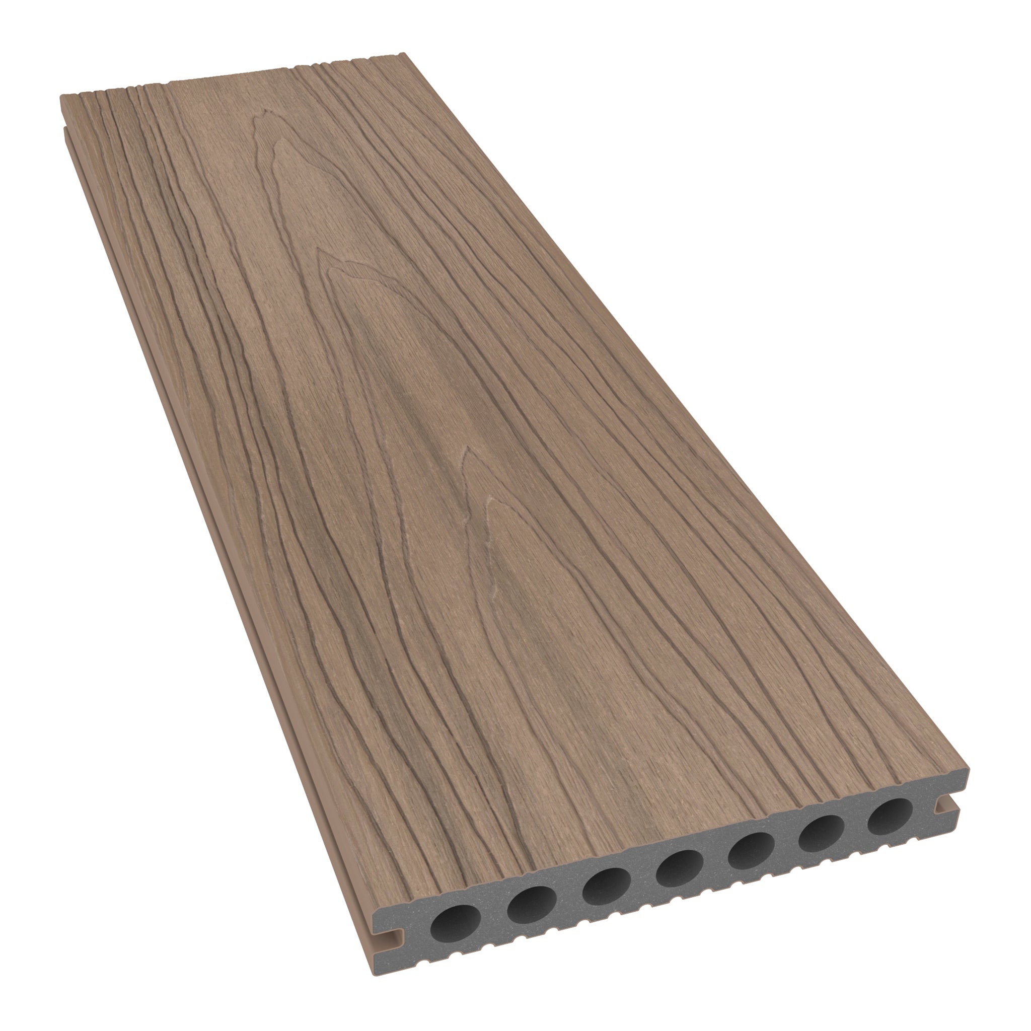 NeoTimber Deluxe Hollow Composite Deck Board – Oak – Angled Close-Up