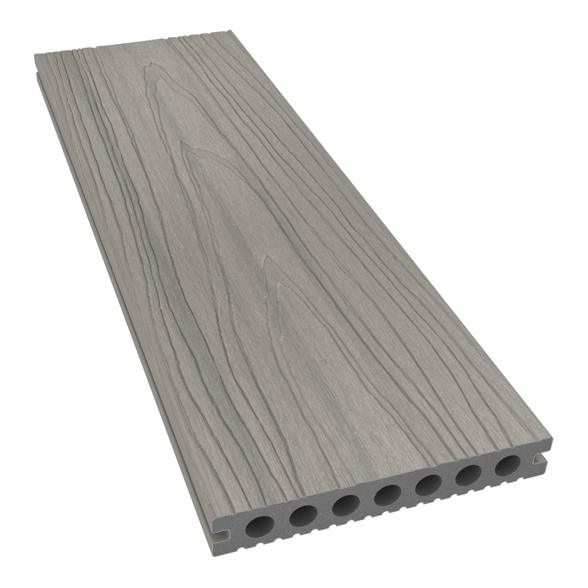 NeoTimber Deluxe Hollow Composite Deck Board – Silver Birch – Angled Close-Up