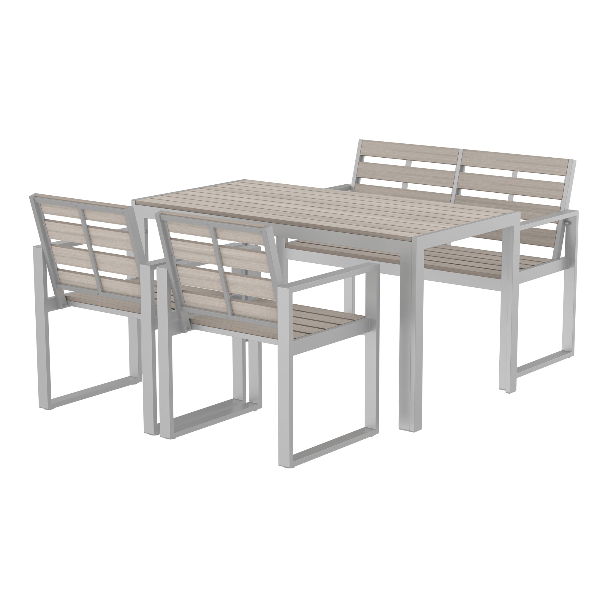 NeoTimber 4-Seater Composite Patio Furniture Set – Ash White – Angled Close Up