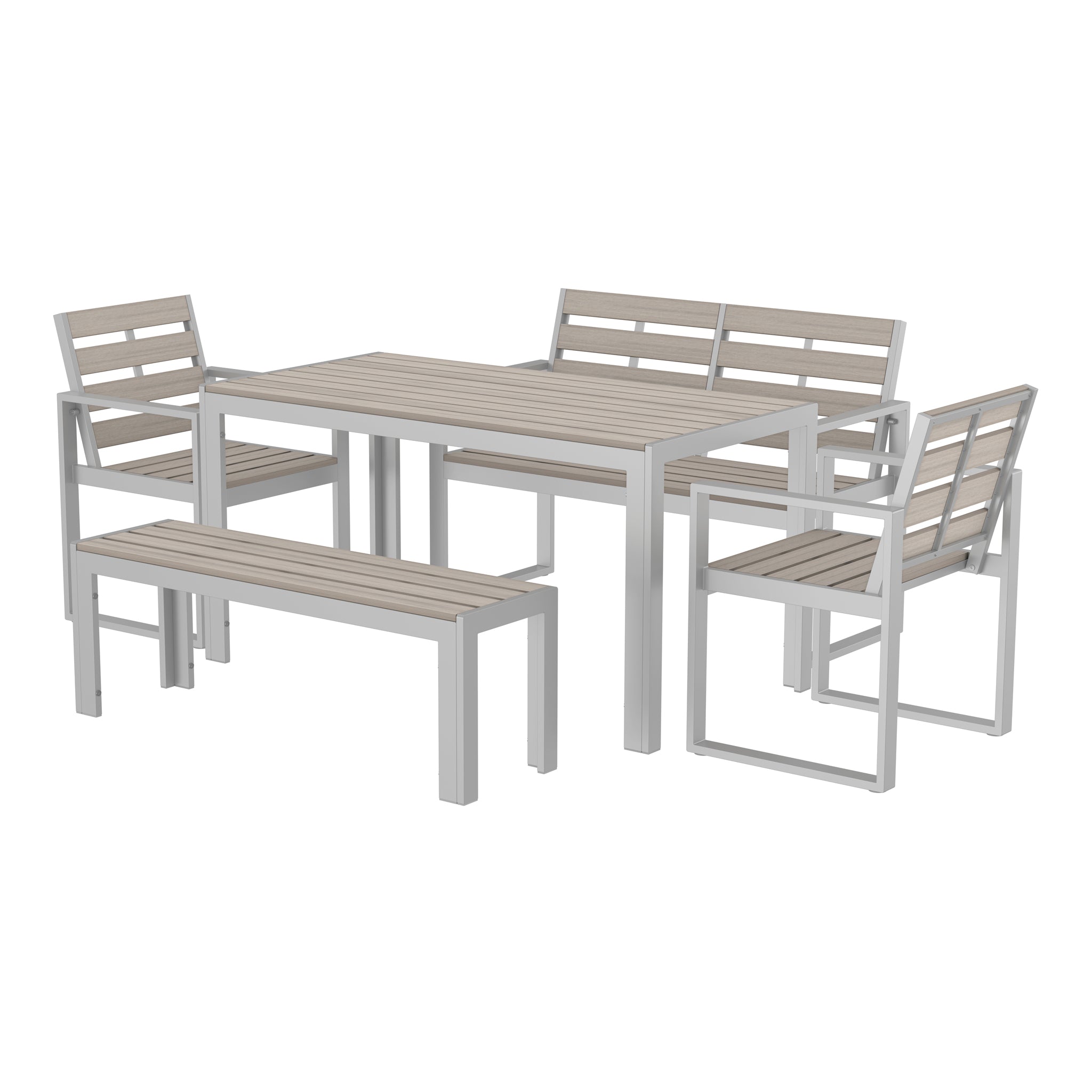 NeoTimber 6-Seater Composite Patio Furniture Set – Ash White – Angled Close Up