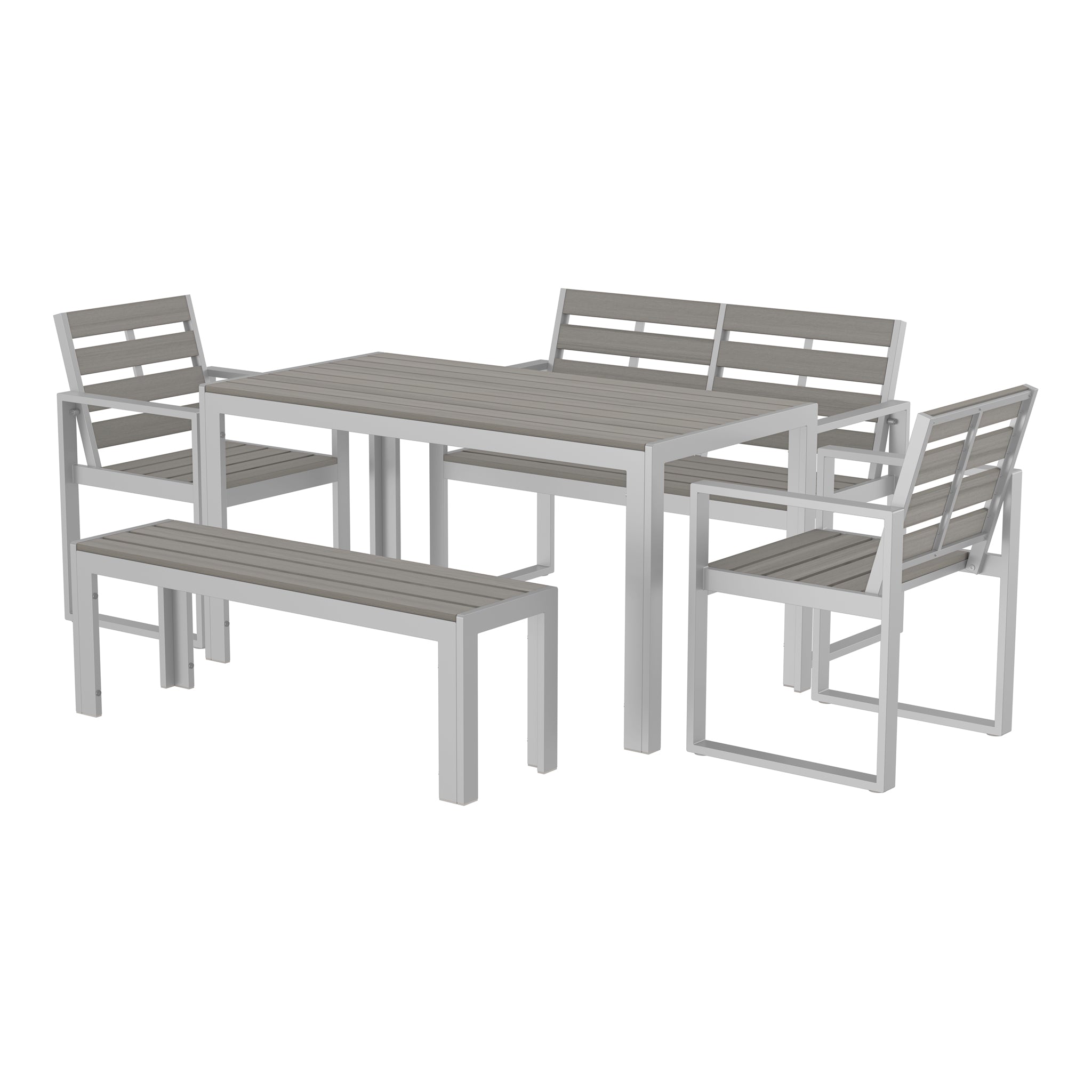 NeoTimber 6-Seater Composite Patio Furniture Set – Silver Birch – Angled Close Up