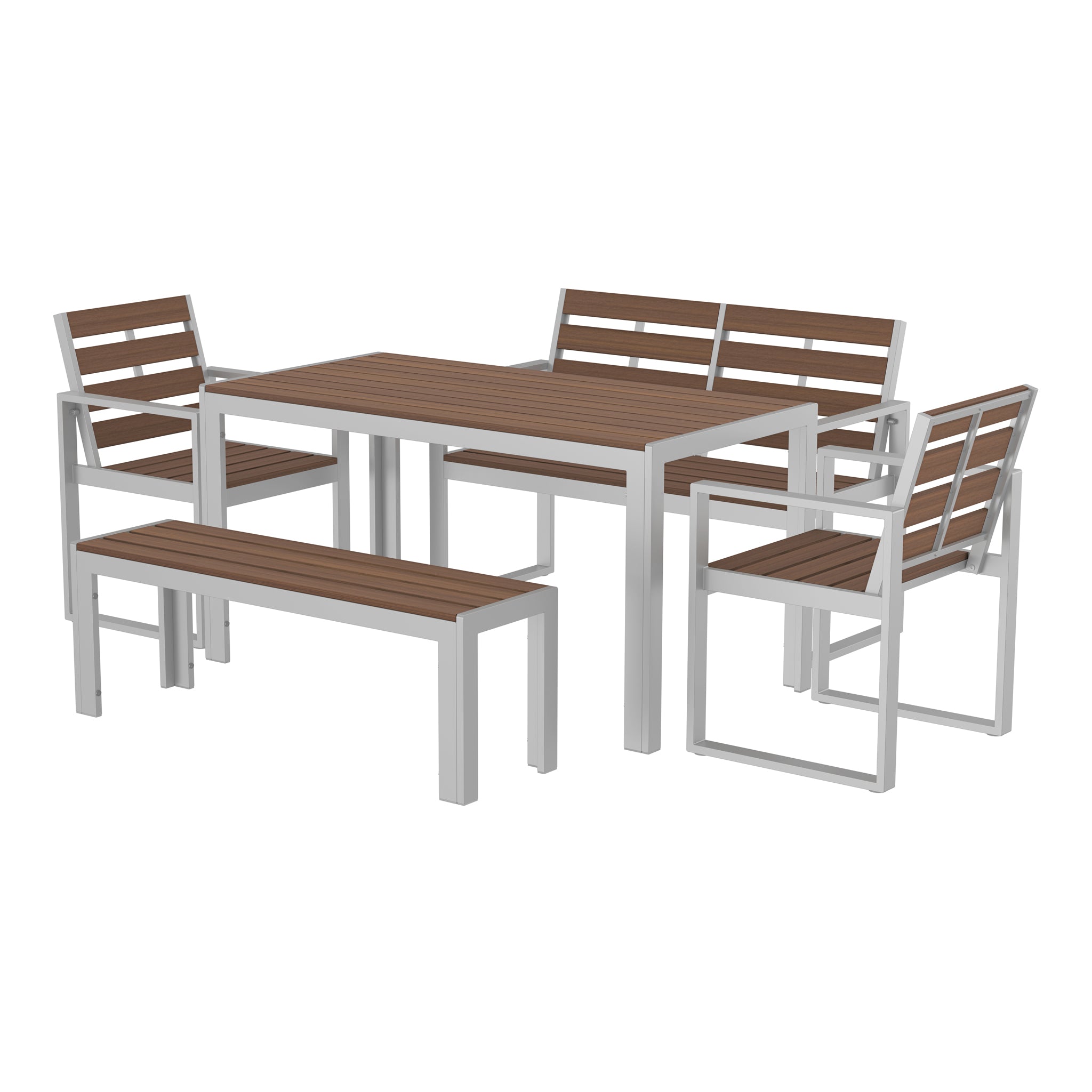NeoTimber 6-Seater Composite Patio Furniture Set – Teak – Angled Close Up