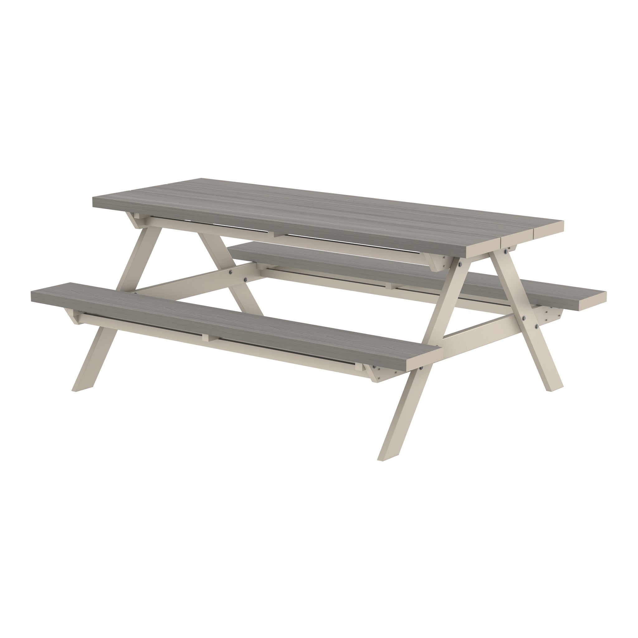 NeoTimber Composite Picnic Table Composite Furniture – Silver Birch – Angled Close Up