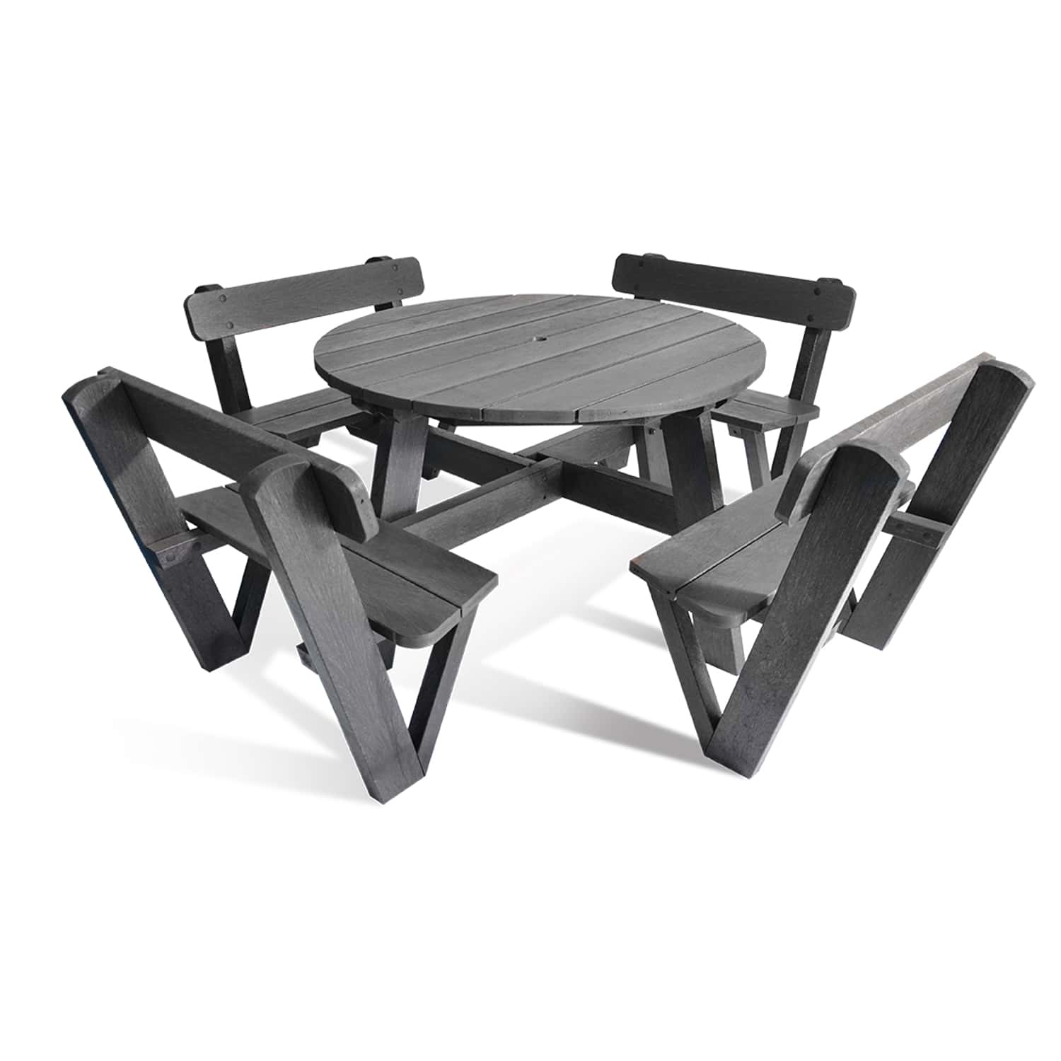 Round Picnic Table Black With Backrests