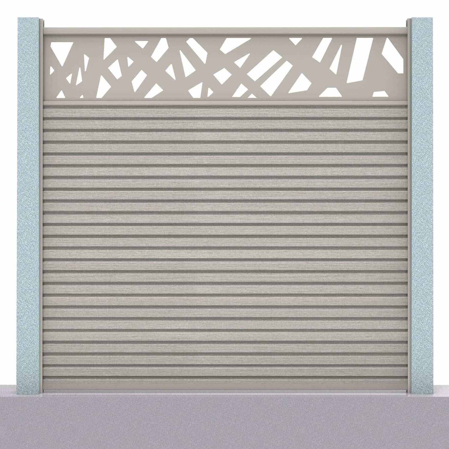Slatted composite fence panel set - contemporary design in silver birch with concrete post inserts
