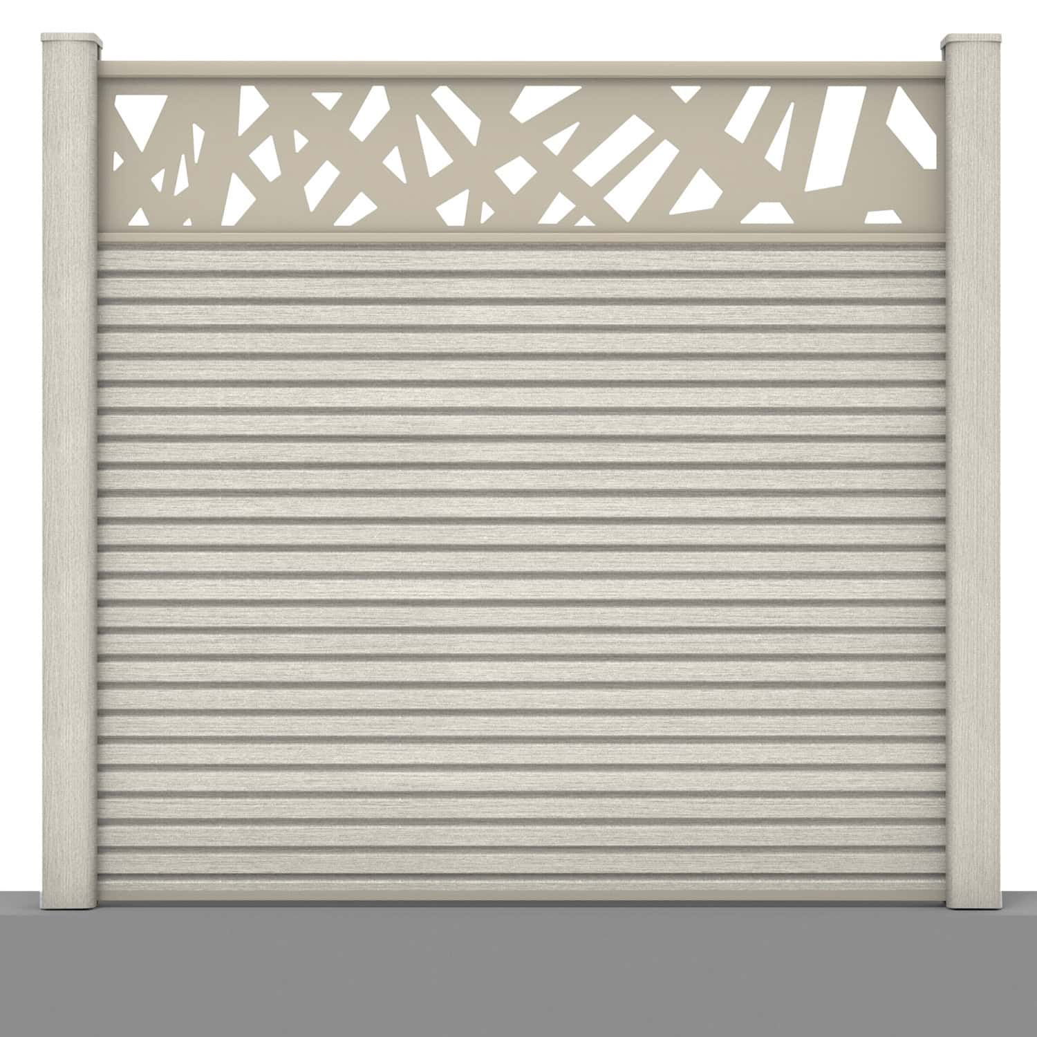 Slatted composite fence panel set - contemporary design in ash white with hard ground post inserts