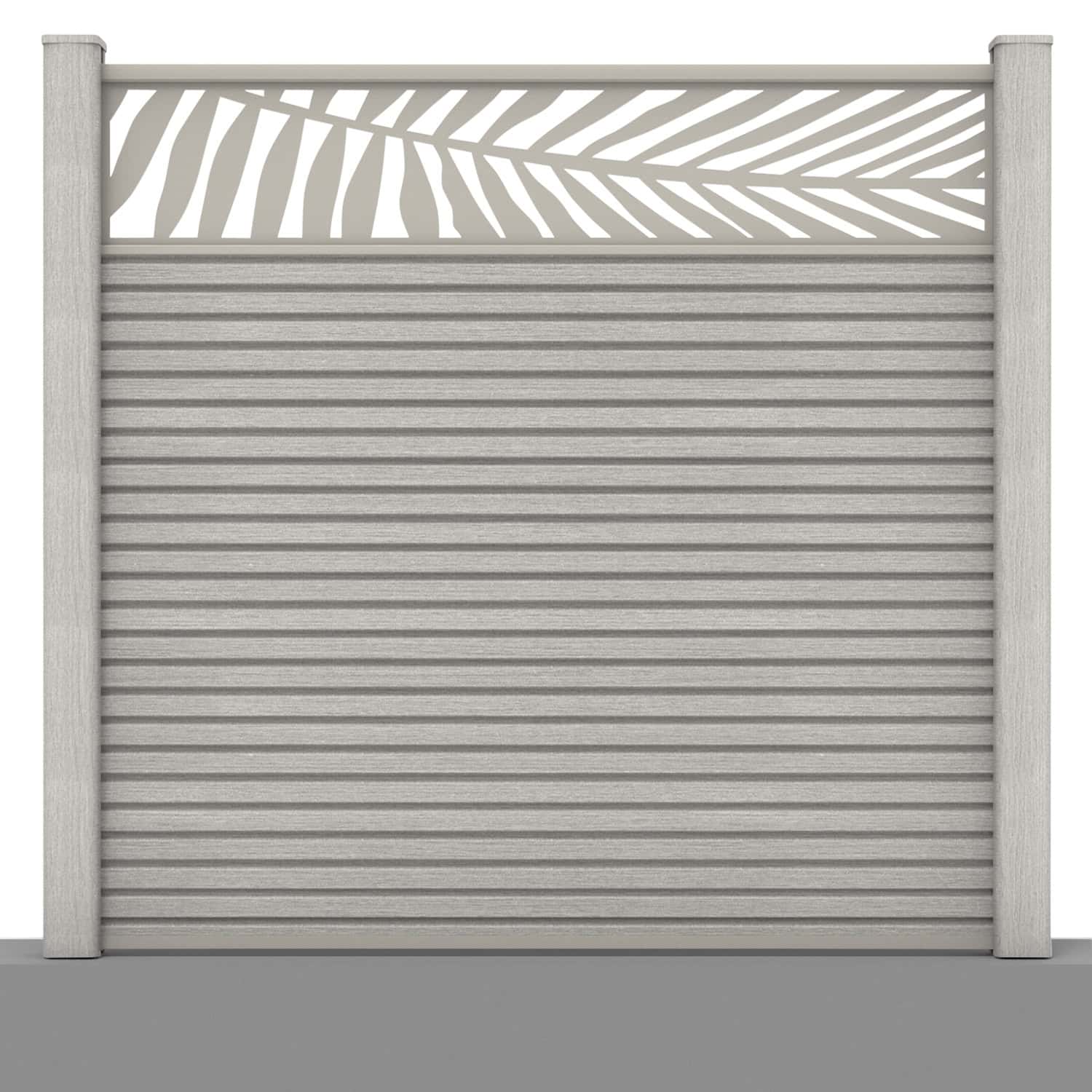 Slatted composite fence panel set - leaf design in silver birch with hard ground post inserts