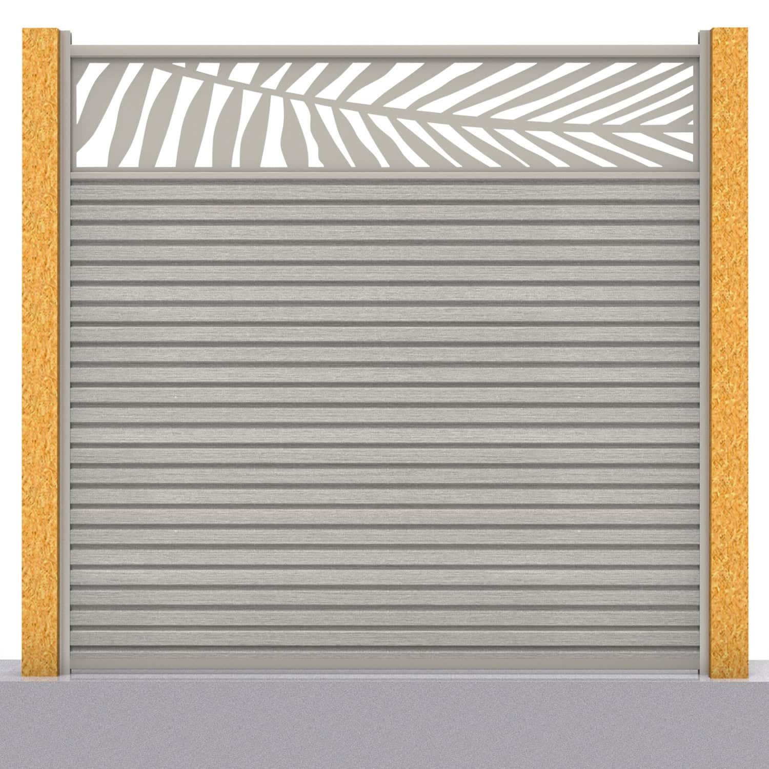 Slatted composite fence panel set - leaf design in silver birch with wooden post inserts