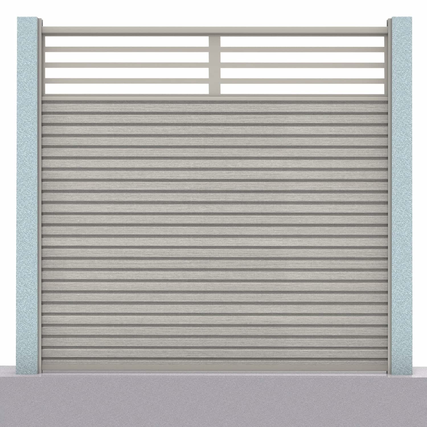 Slatted composite fence panel set - linear design in silver birch with concrete post inserts